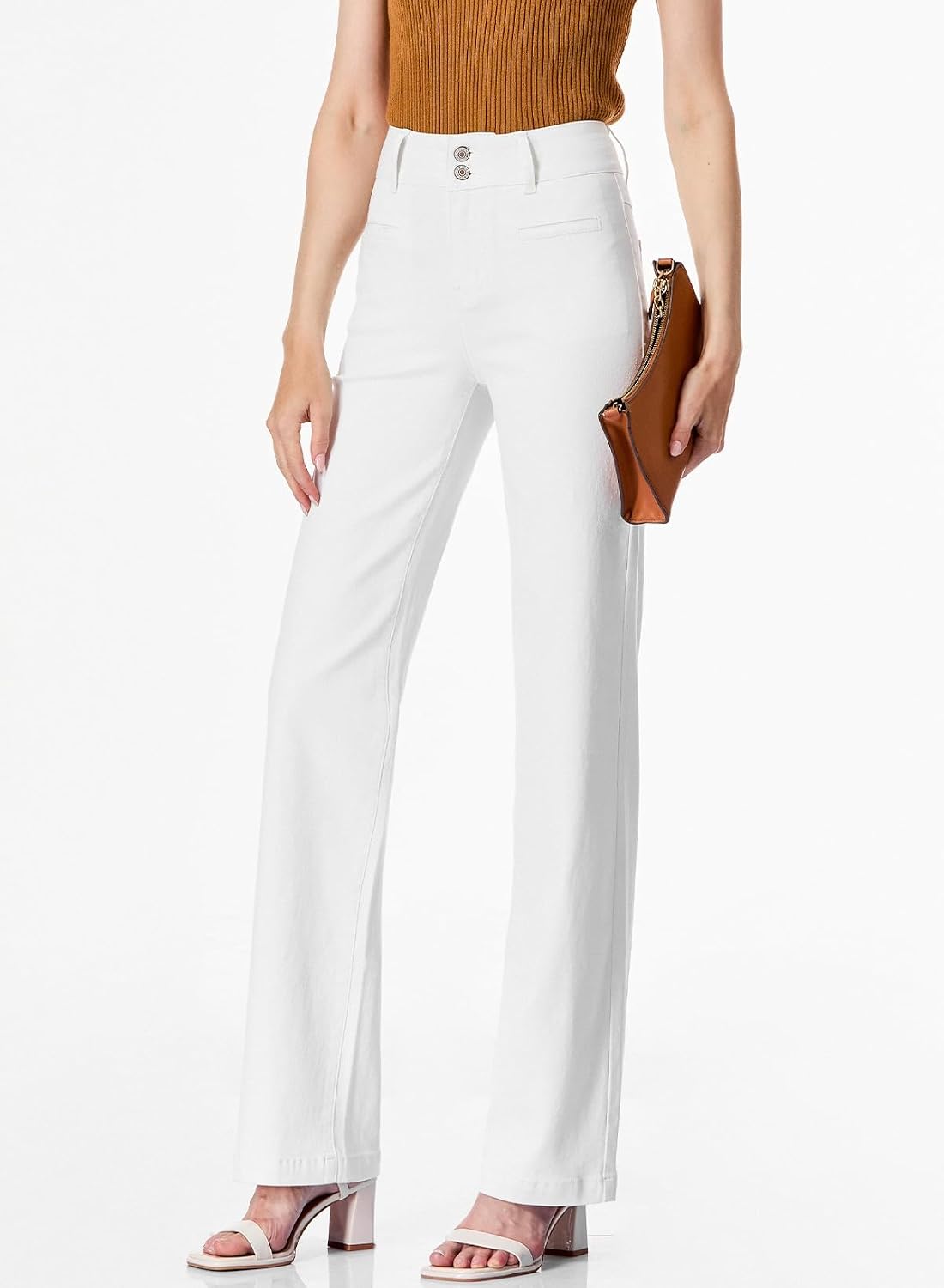 Detalle 1 de Sidefeel Women’s High-Waisted Straight-Leg Stretch Jeans with Pockets (Zimbaplatinum Denim)