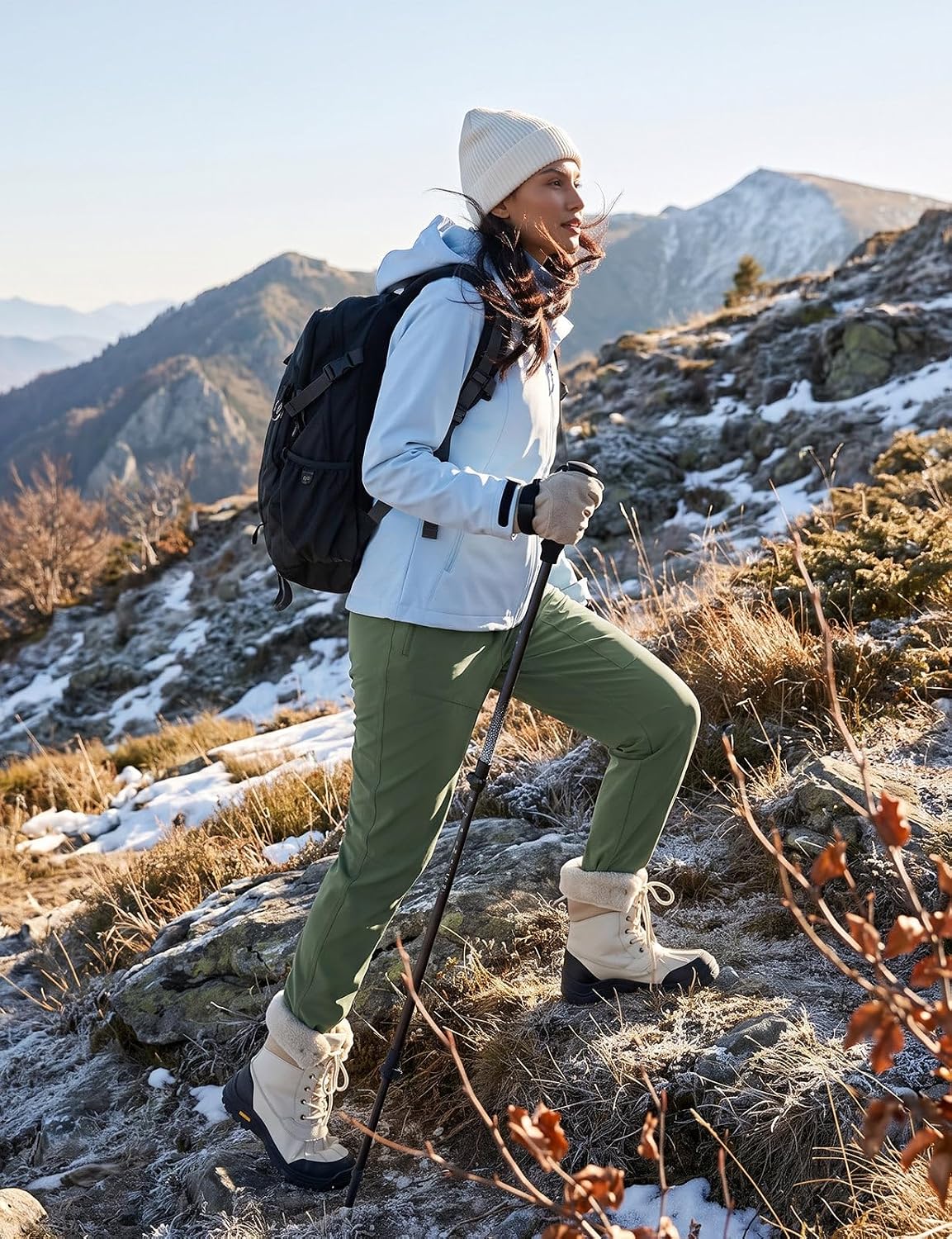 Detalle de baleaf Women's Fleece-Lined Hiking Pants, Water-Resistant Softshell, 4 Zip Pockets