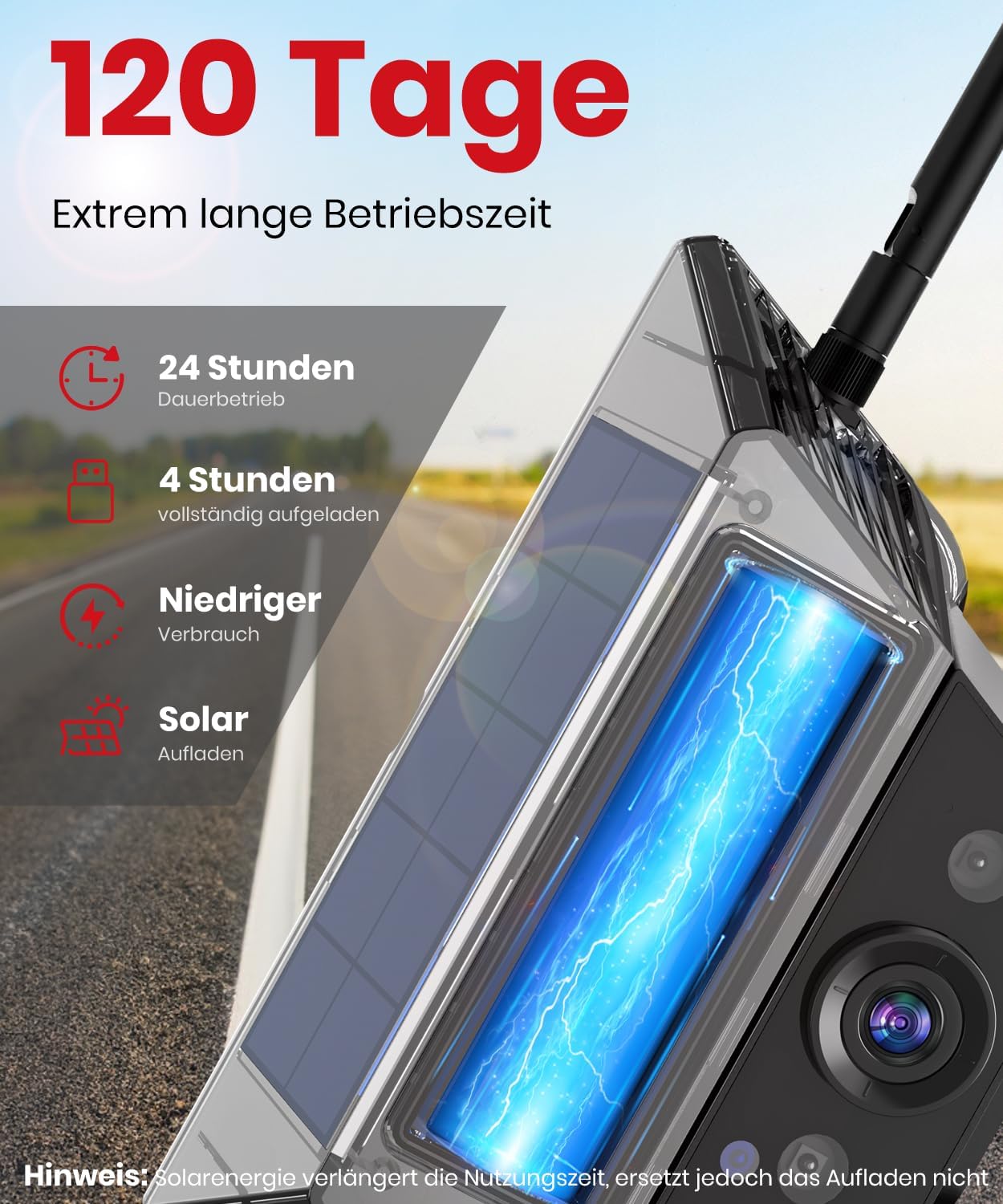 Detalle de Solar Rückfahrkamera Kabellose Magnetisch 5 Zoll HD 1080P – IP69K, Tragetasche, für Auto, SUV, LKW, Anhänger