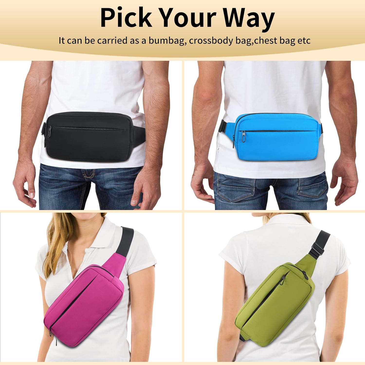 Thumbnail 6 de Bum Bag Fanny Pack for Outdoors – Large Capacity, Waterproof, Adjustable Belt
