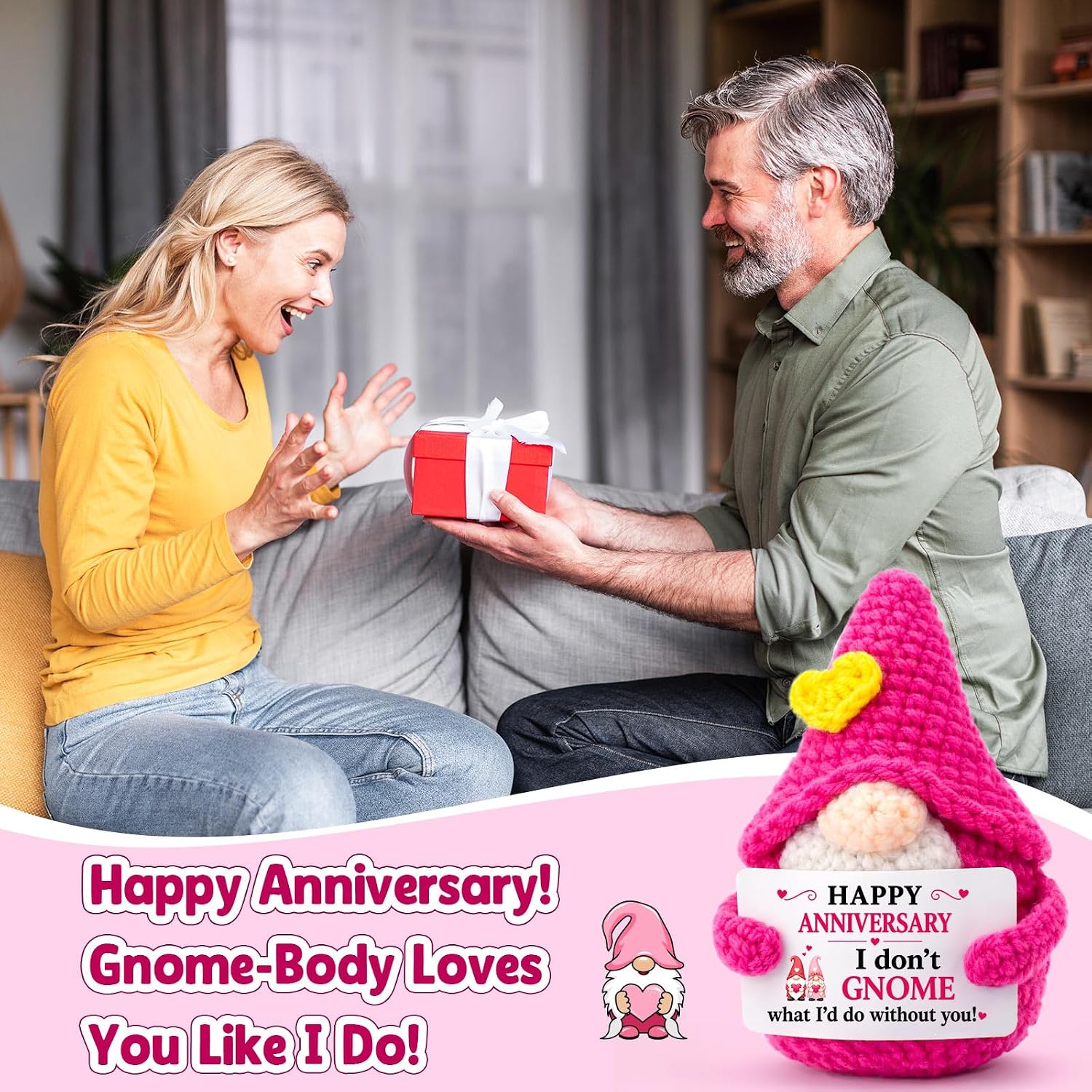 Thumbnail 4 de XgiftCreat HM012-doll Anniversary Crochet Gnome, Pink Knitted Keepsake