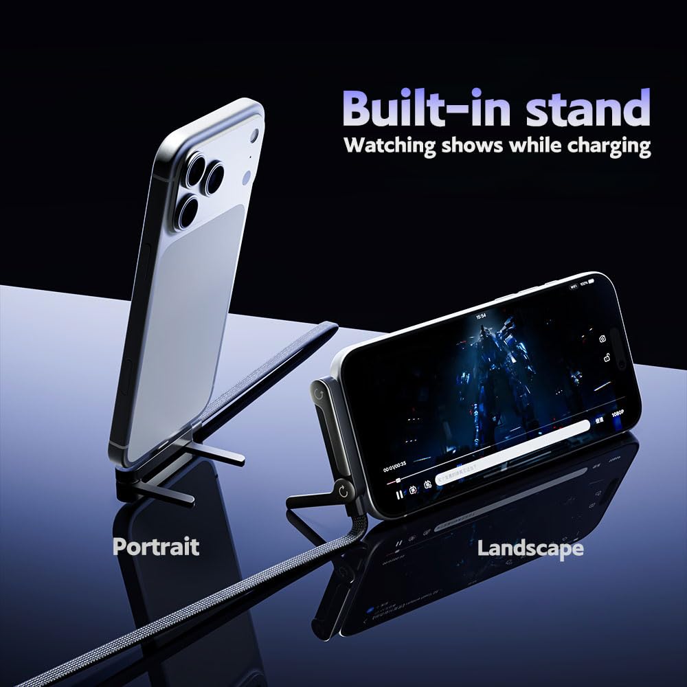 Thumbnail 2 de NKV USB C to USB C Cable 240W Fast Charging with Right-Angle & Hidden Stand (5 ft, Black)