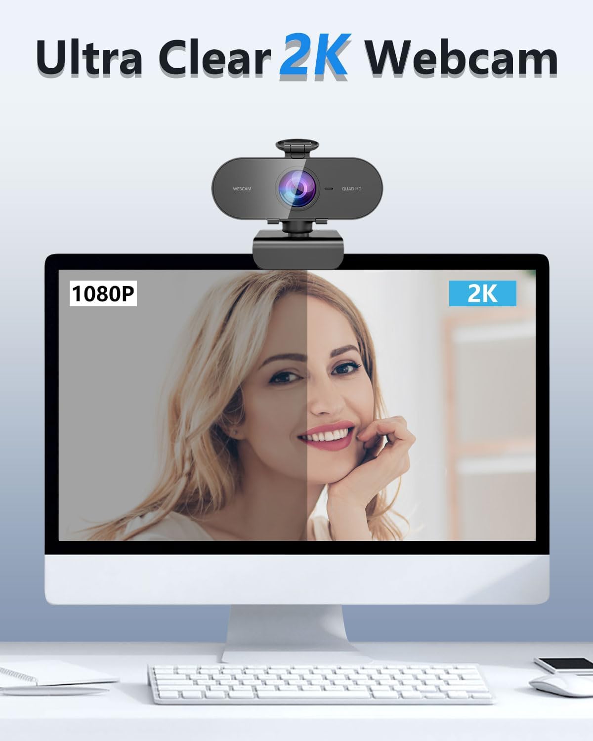 Thumbnail 1 de Kouric 2K Webcam with Microphone and Privacy Cover (USB plug-and-play) for PC, Laptop and Mac