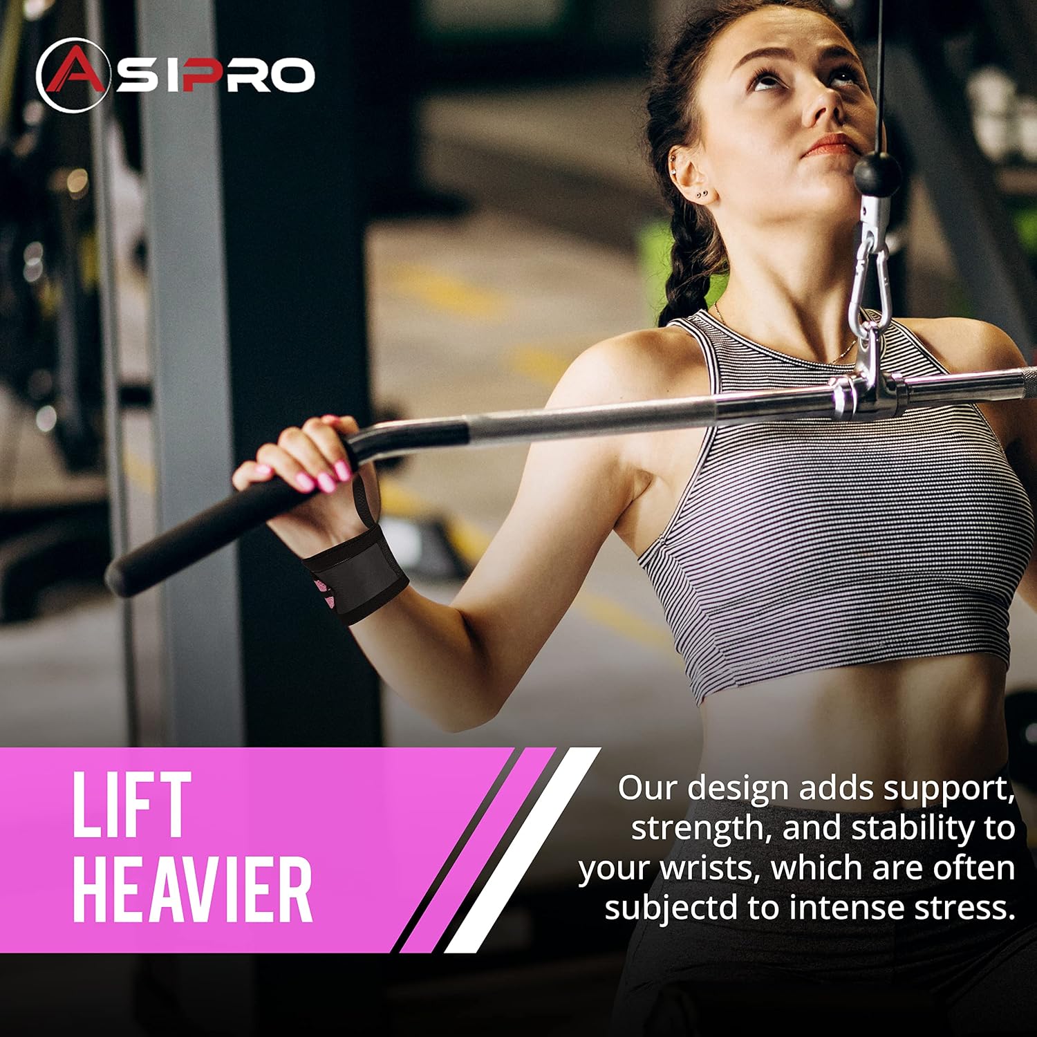 Detalle de ASIPRO Zwart en Roze Cotton Weightlifting Wrist Wraps, One Size, 2-Piece