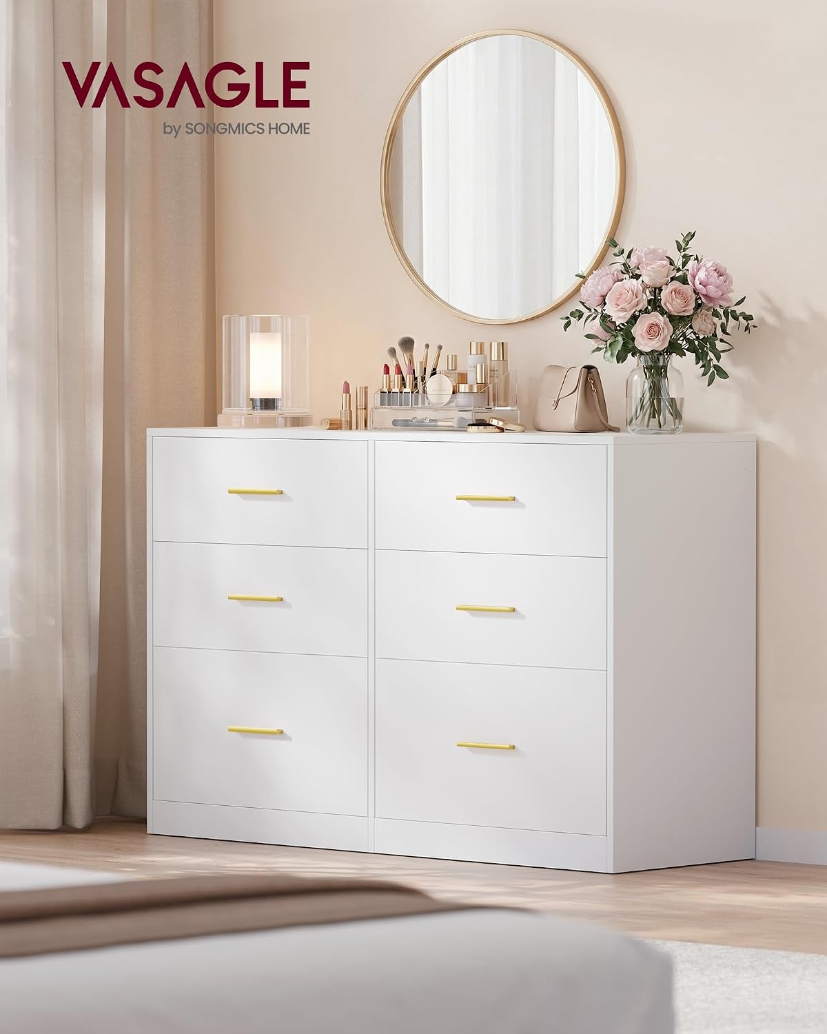 Detalle de VASAGLE LTS416WB01 Custos 6-Drawer Chest, Cloud White, 40 x 119 x 78 cm