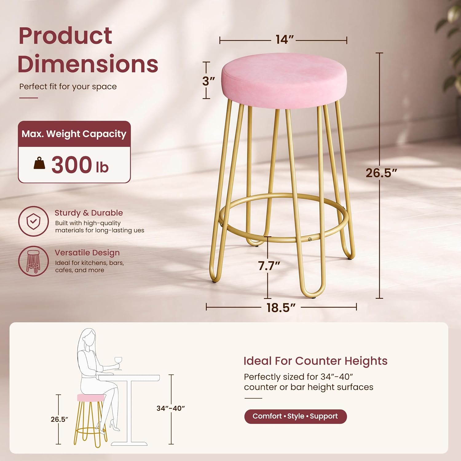Detalle de Yaheetech Counter Stools with 26.5-Inch Seats