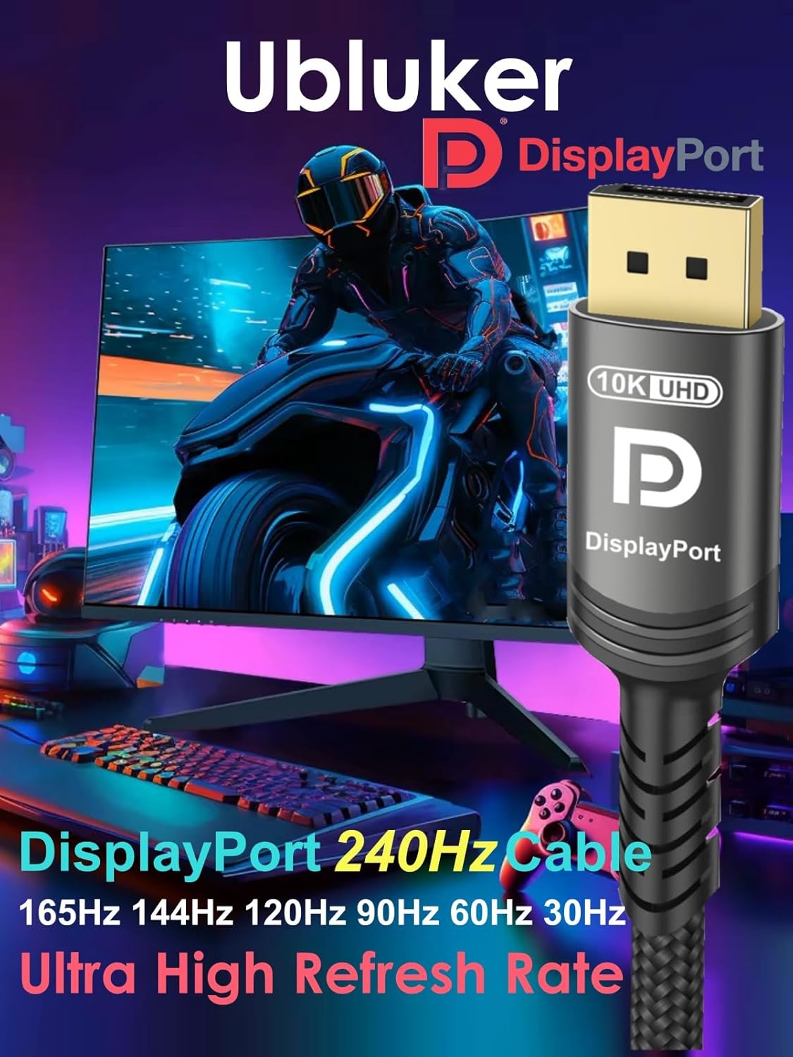 Thumbnail 4 de Ubluker 10K 8K DisplayPort 2.1 cable (54Gbps, 2m) – Certified DP to DP cord for high refresh gaming