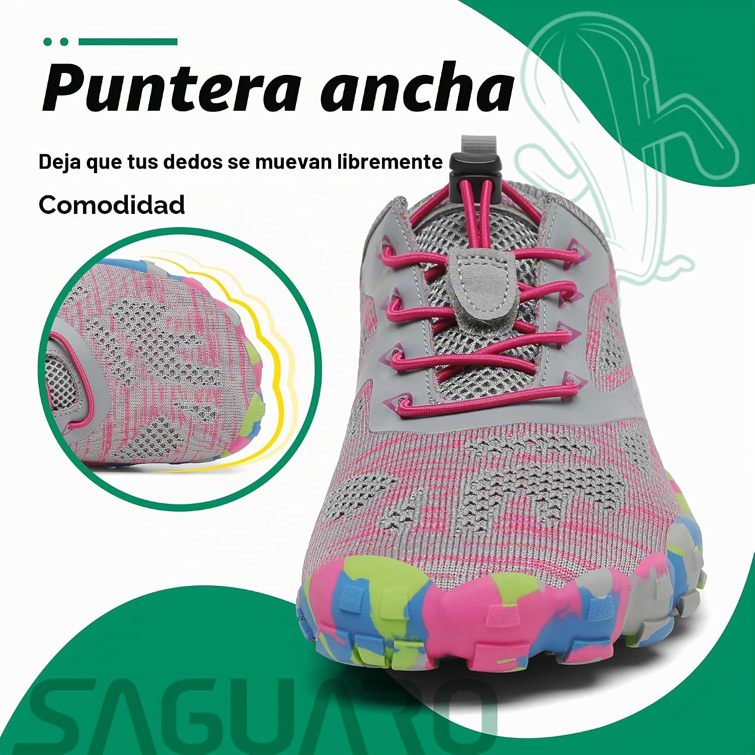 Detalle de SAGUARO Zapatillas barefoot minimalistas unisex para training, trail y agua (Rosa Pink, talla 39)