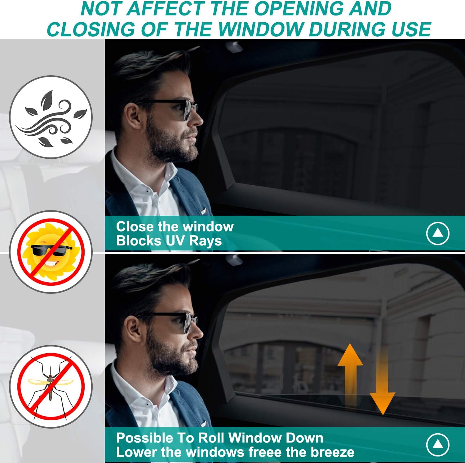 Detalle de Tendine Parasole Auto, 2 Pezzi - Protezione UV, Zanzare e Privacy per Finestrini Laterali (XL)