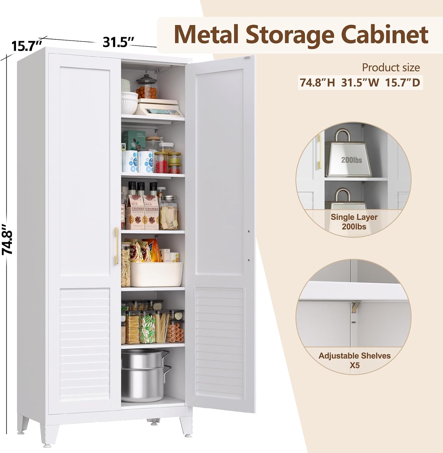 Detalle 2 de AXASIIO Metal Pantry Cabinet 74.8-Inch