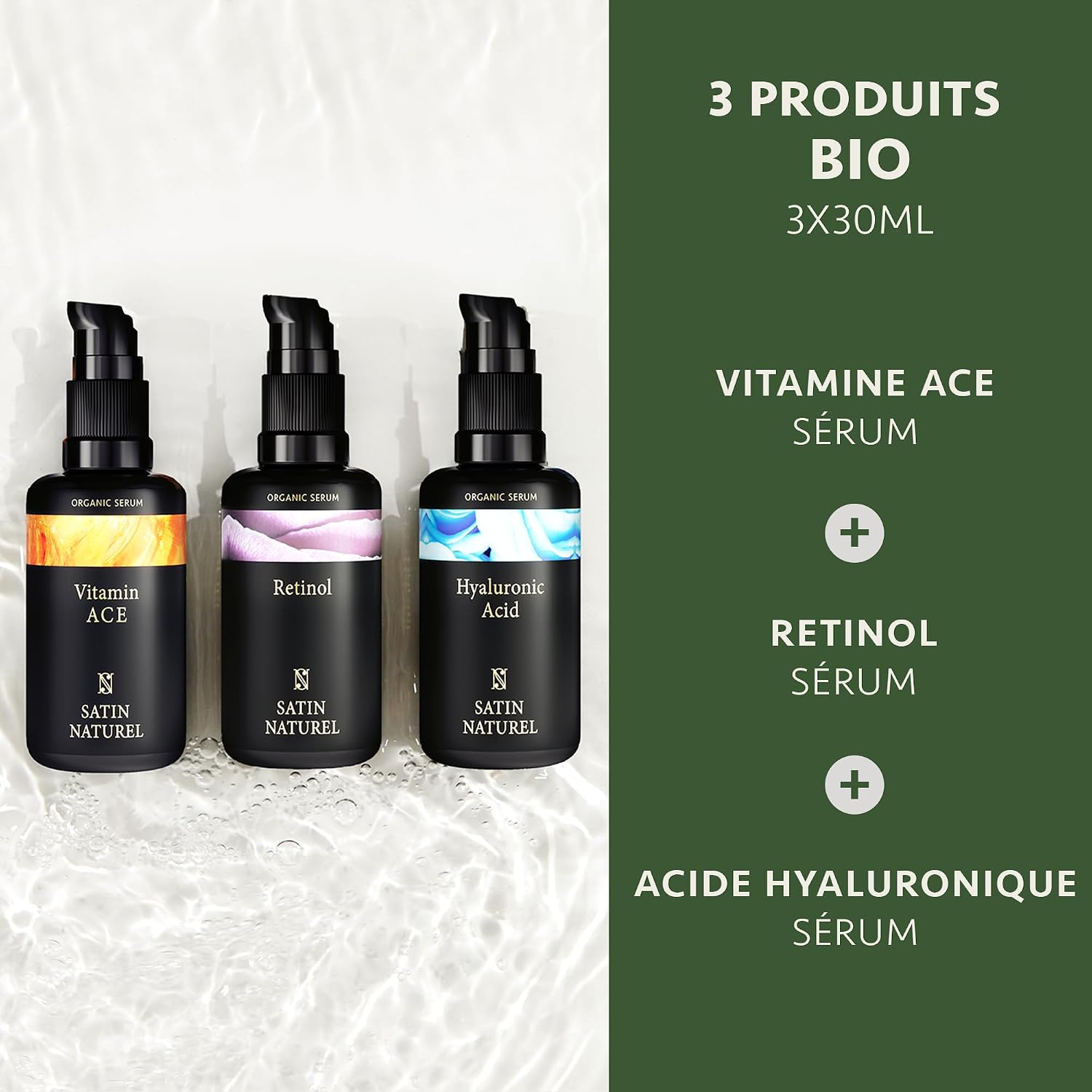 Thumbnail 5 de Satin Naturel Coffret Cadeau Premium pour Femme – 3x30 ml Sérums Visage Vegan (Acide Hyaluronique, Rétinol, Vitamines ACE)