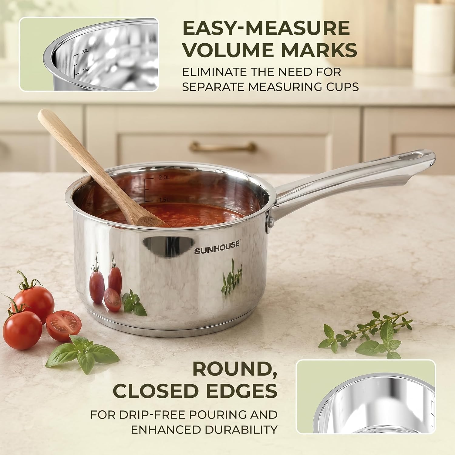 Thumbnail 6 de SUNHOUSE 3-Quart Stainless Steel Saucepan with Lid