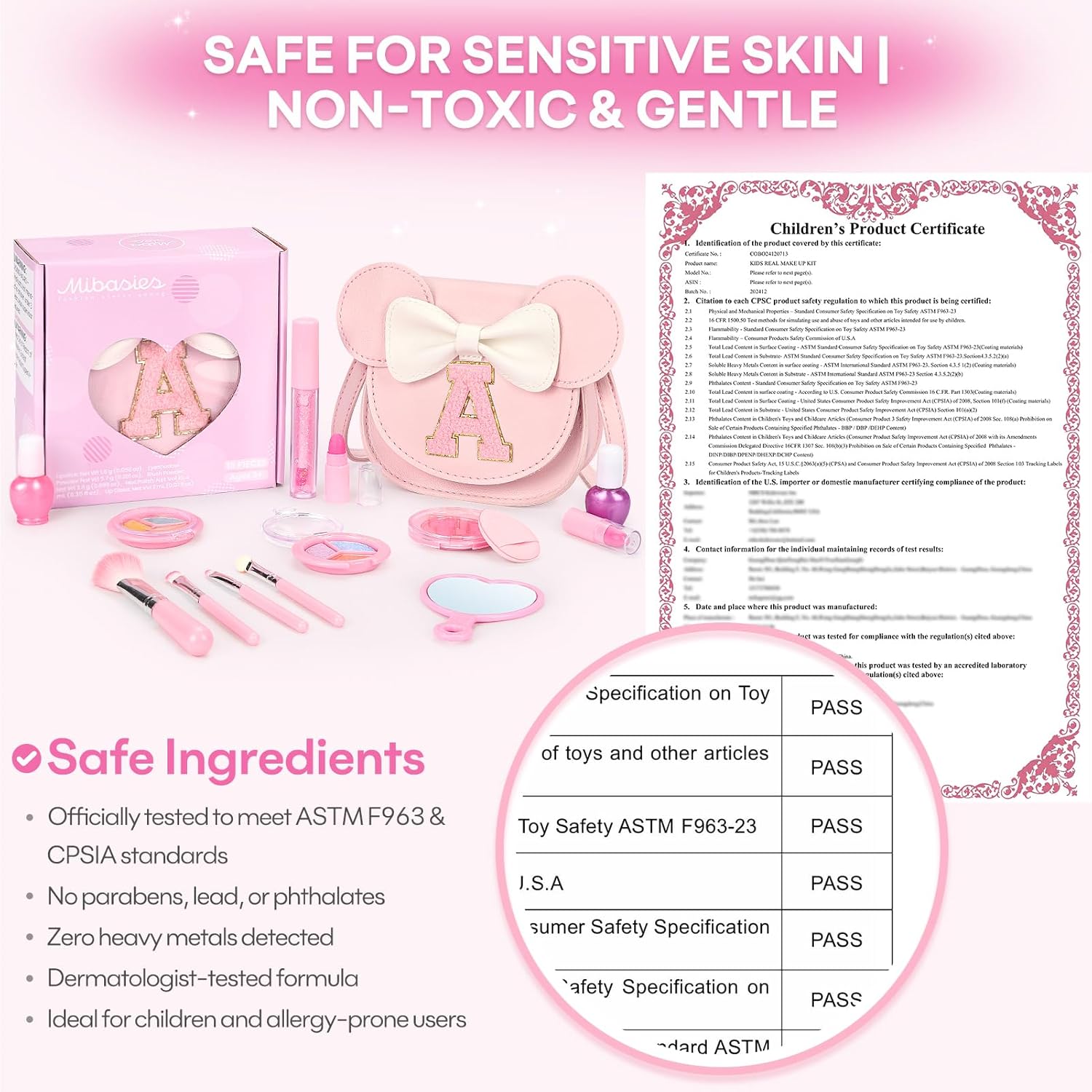 Thumbnail 2 de Kids Makeup Kit for Girls (15 Pcs) — Real Washable, Non-Toxic Set with Mini Mouse Ear Purse