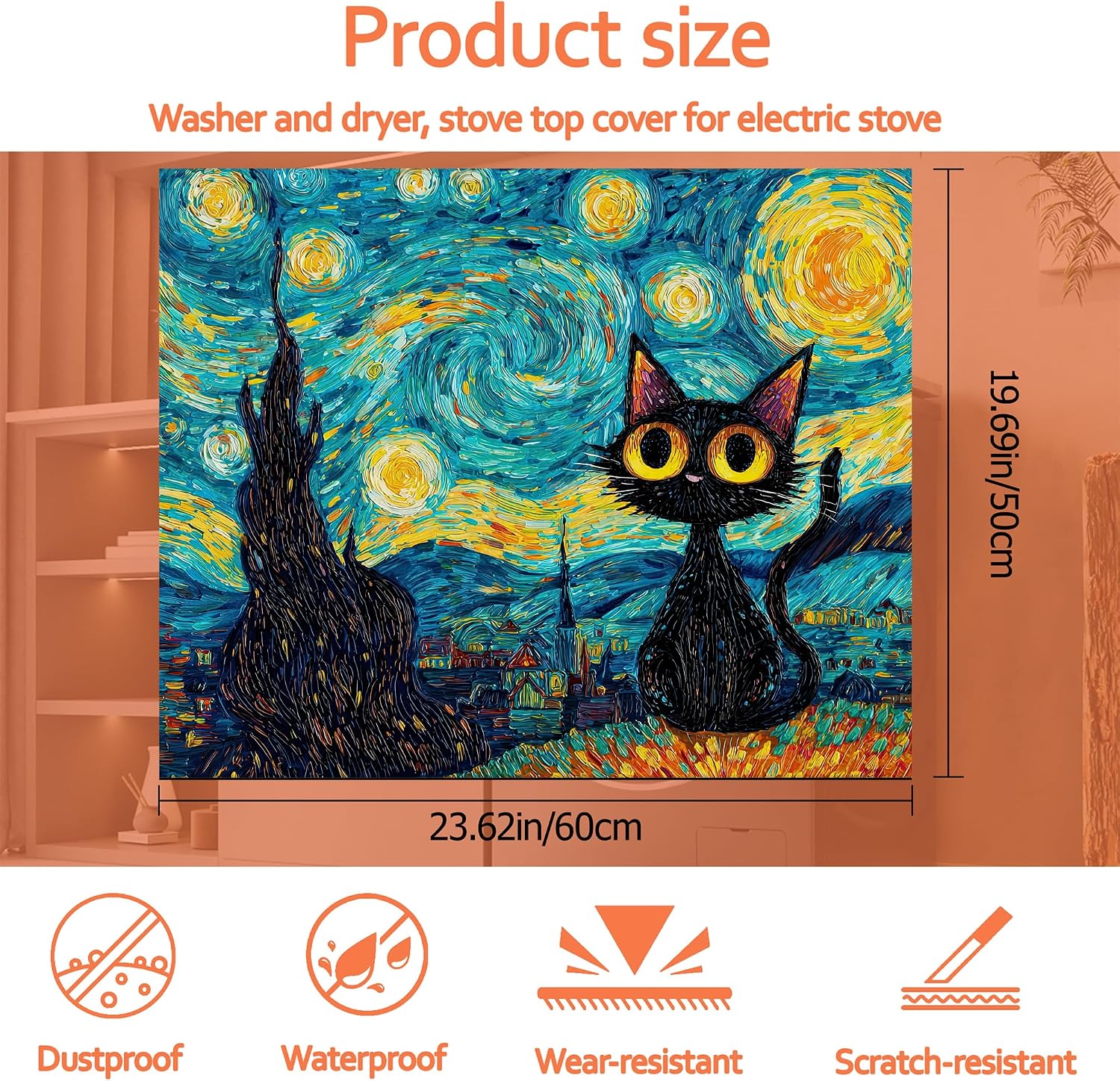 Thumbnail 1 de MTEXYMG MTEXYMG-dryer cover-01 Starry Night Black Cat Washer and Dryer Mat, 23.6 x 19.7 in