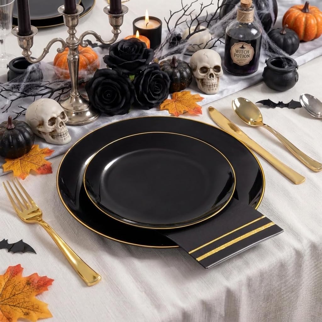 Thumbnail 5 de NOCCUR 350-Piece Black and Gold Disposable Dinnerware Set for 50 Guests