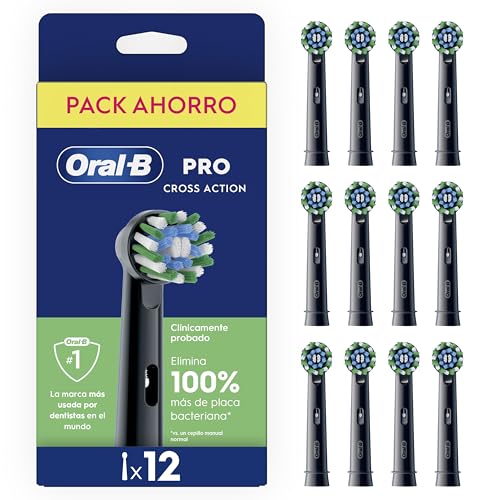 Detalle de Oral-B Pro CrossAction Cabezales de Recambio Originales (Negro) Pack de 12 para cepillo Oral-B Pro