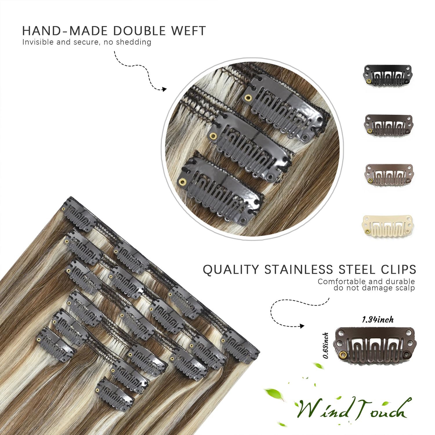Thumbnail 6 de WindTouch Clip-In Hair Extensions (Real Human Hair) Thick Ash Blonde to Platinum Blonde Highlights, 22 in, 120g (7 pieces)