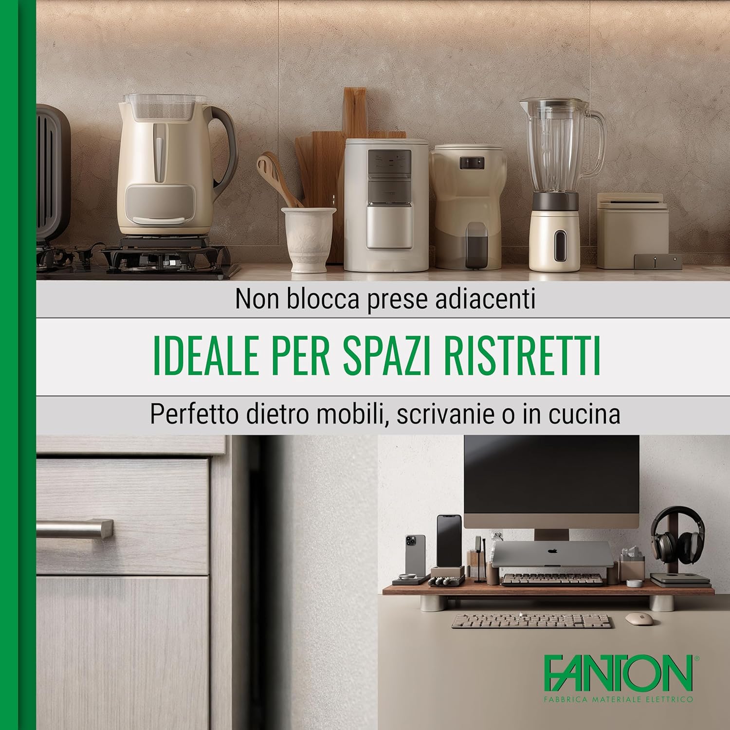 Thumbnail 4 de FANTON 82250: adattatore presa tripla piatta SALVASPAZIO, 1 spina italiana piccola 10A e 3 prese italiane