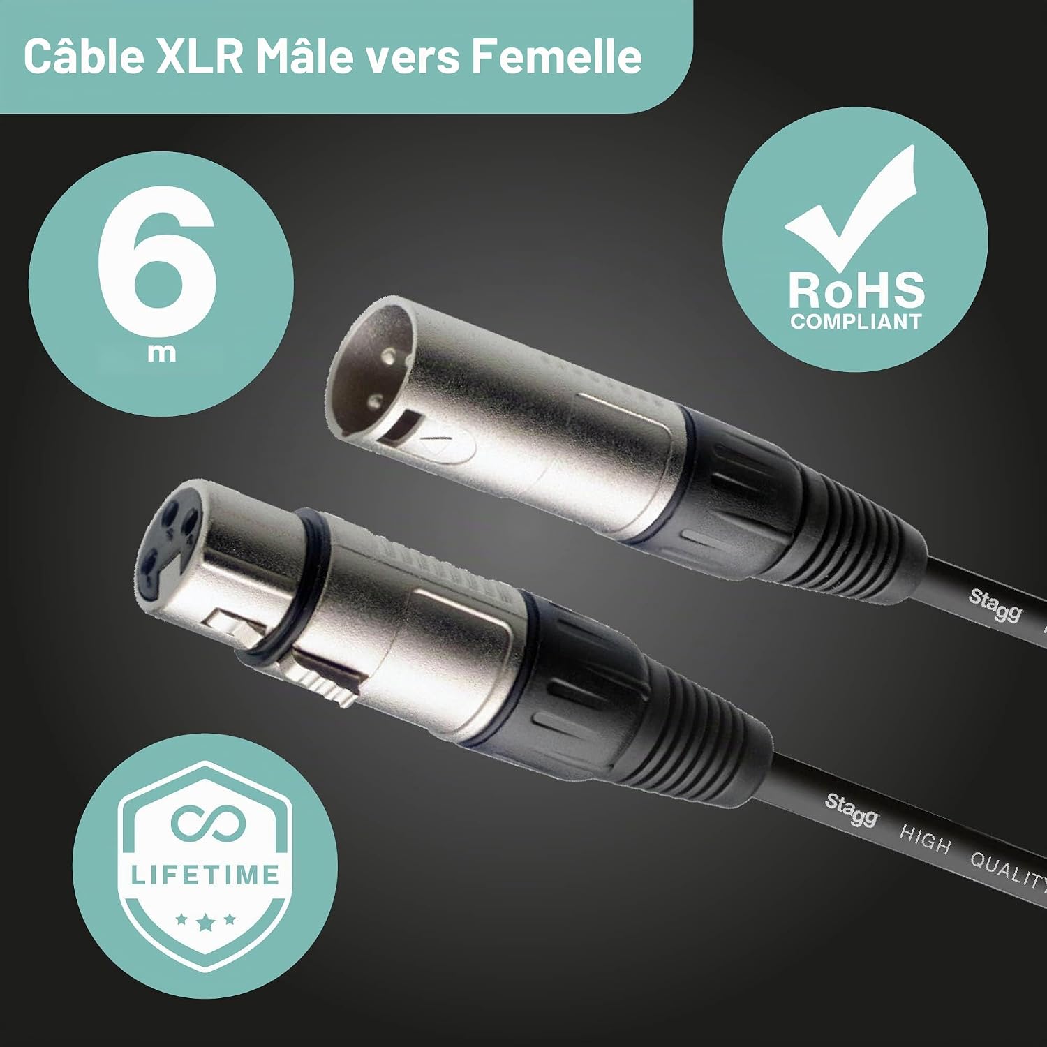 Thumbnail 1 de Stagg Câble microphone XLR vers XLR 6 m – noir