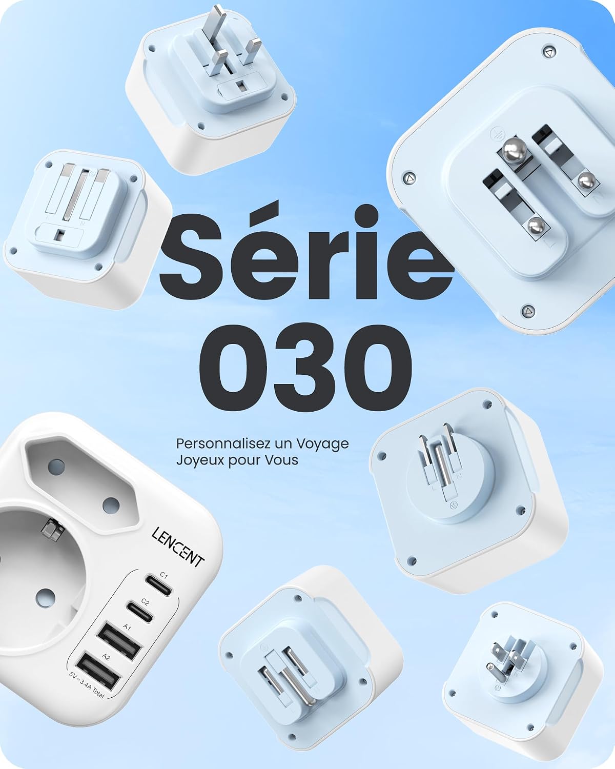 Thumbnail 6 de LENCENT type D-reisadapter, opvouwbaar met 2 USB-C- en 2 USB-A-poorten