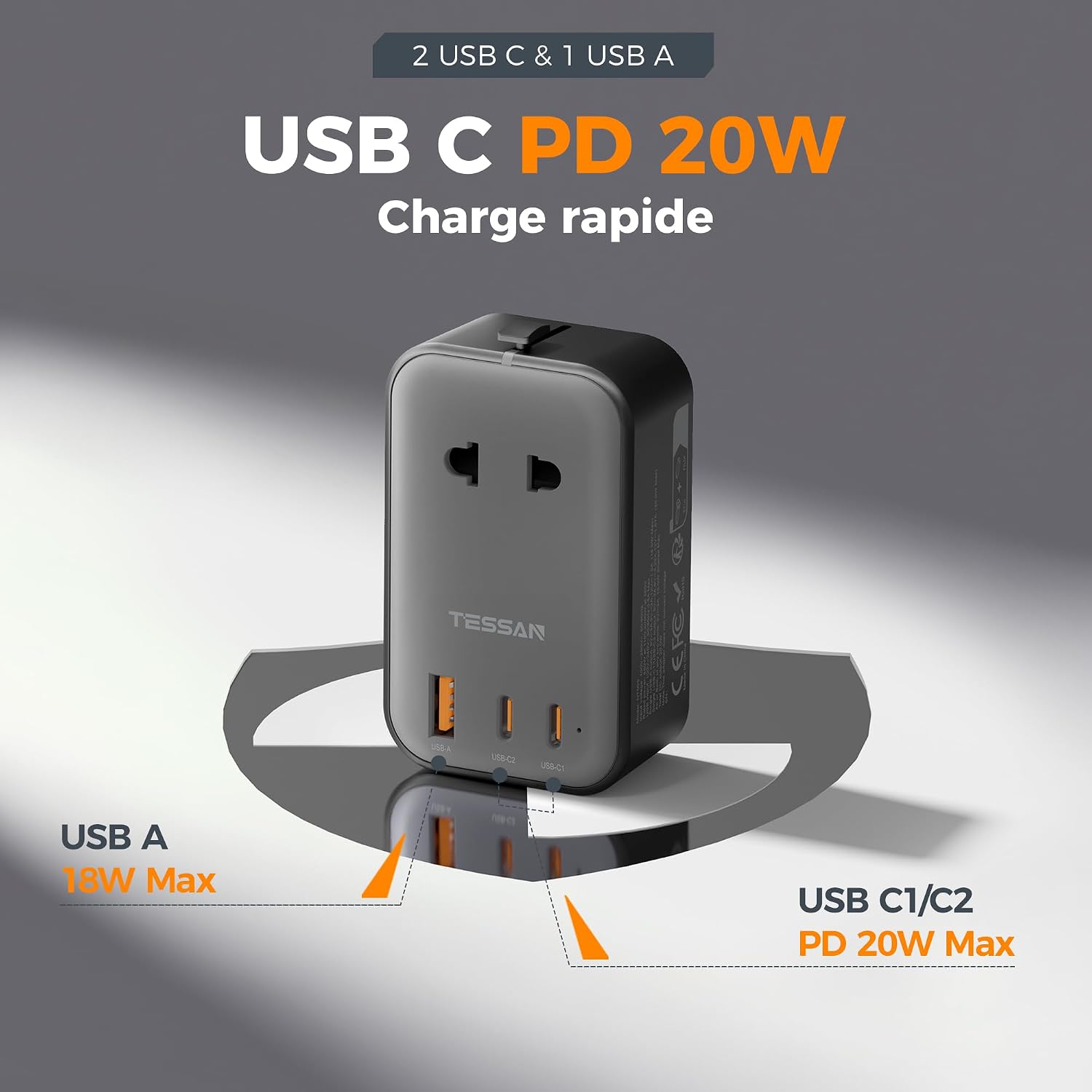 Detalle 2 de TESSAN Adaptateur universel 20W PD voyage