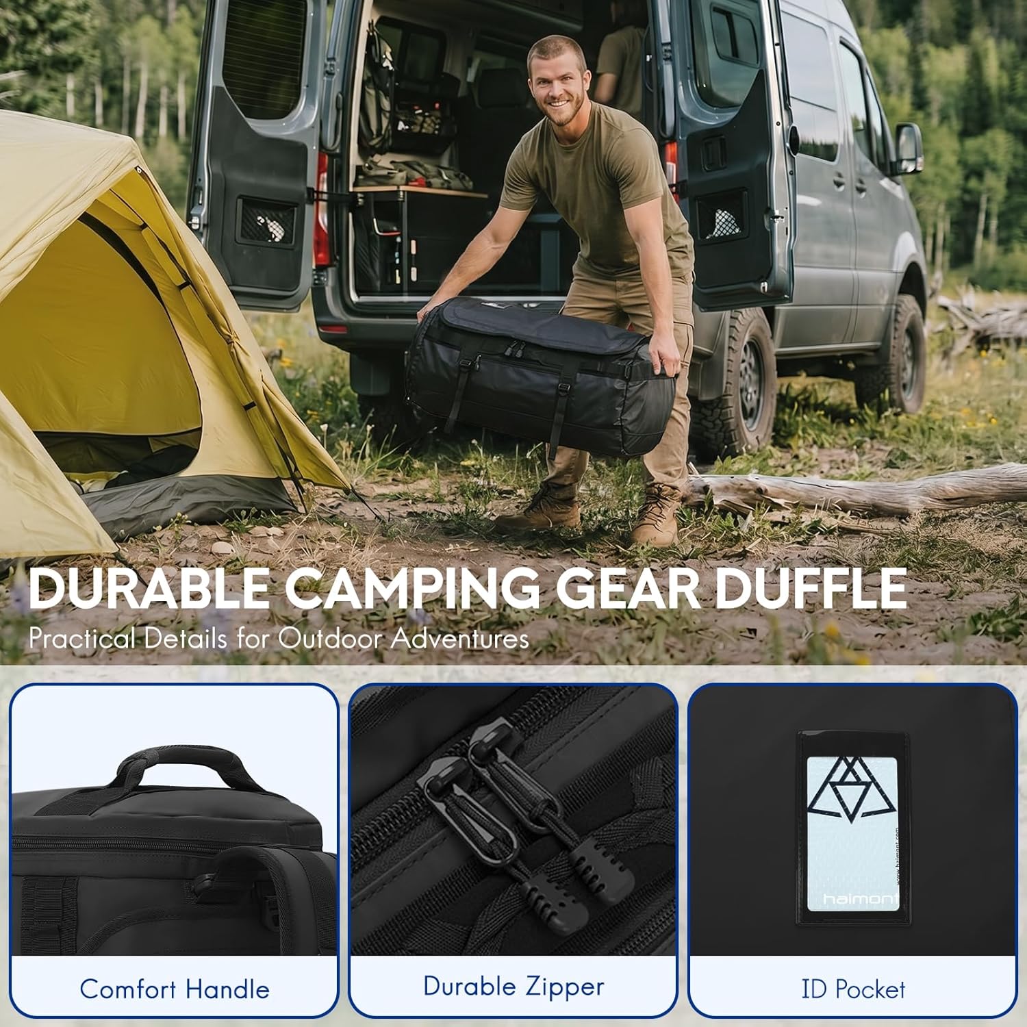 Detalle 2 de Haimont Sporttasche Herren Reisetasche 60L – 3-in-1 Duffle, Schuhfach, wasserdicht