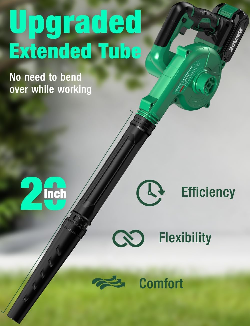 Detalle 2 de K I M O Cordless Leaf Blower Vacuum Combo 4-in-1 (20000RPM, 150MPH) with 3 Nozzles & 2x2000mAh Batteries