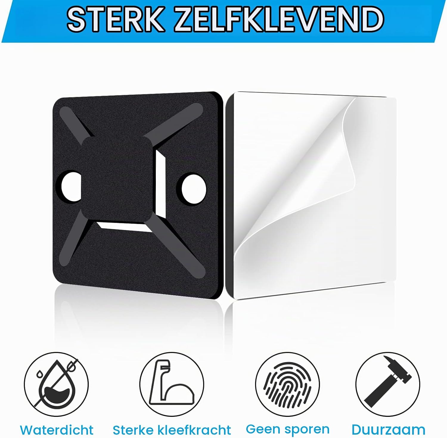 Detalle de JatilEr kabelbinderset met zelfklevende houders, zwart nylon, 18 × 18 mm