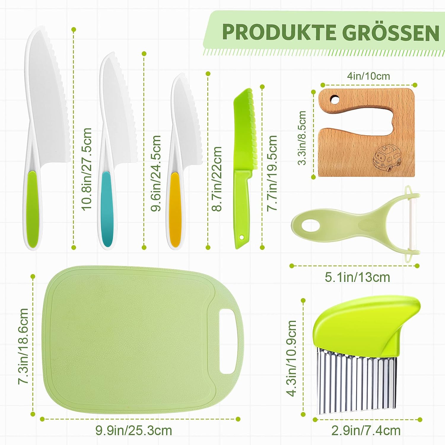 Detalle de Kindermesser-Set (8-teilig) für Kinder ab 2 Jahren – Montessori Schneidwerkzeug & Zubehör