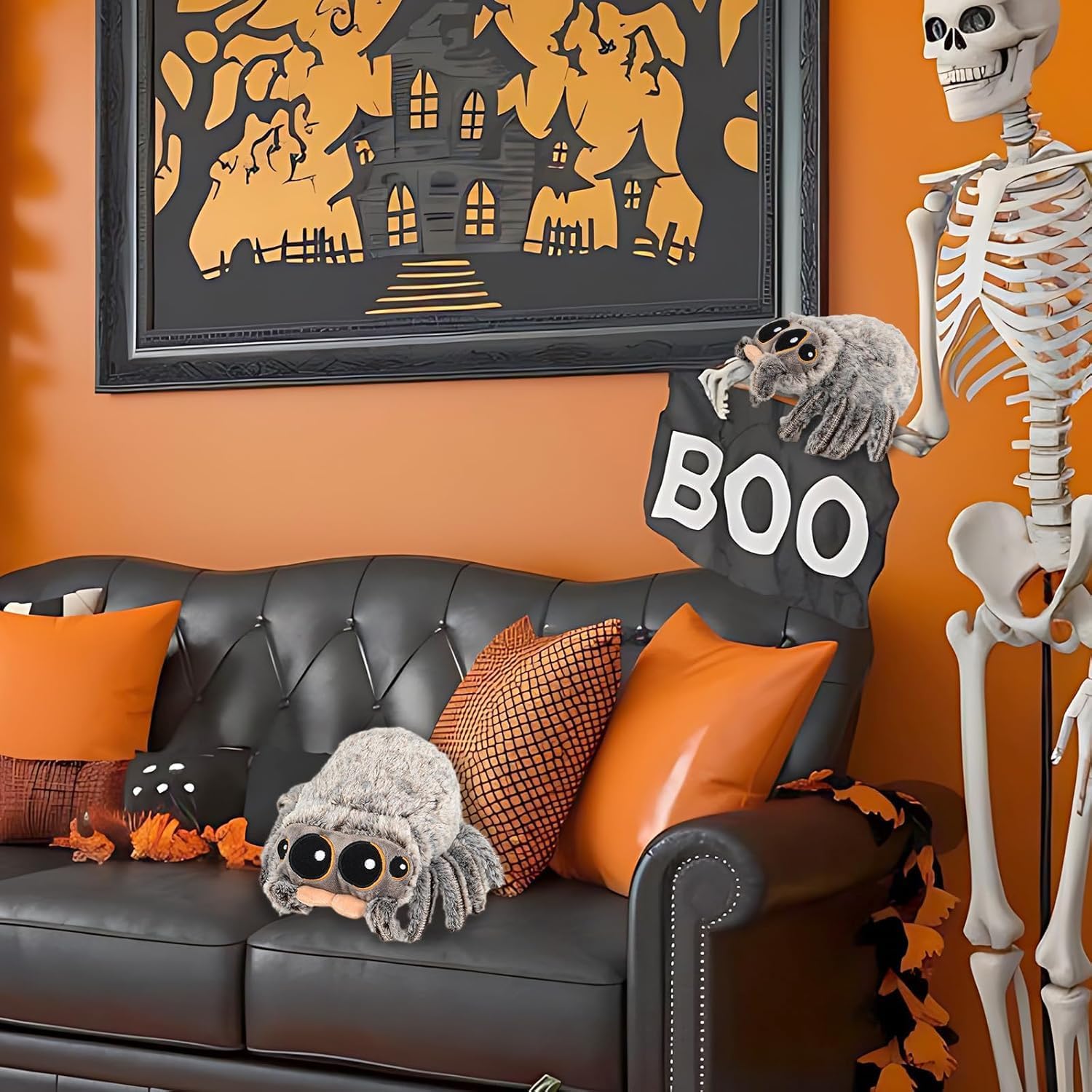 Detalle de CelestiMingle Cel-A pluche spin met grote ogen voor Halloween en decoratie