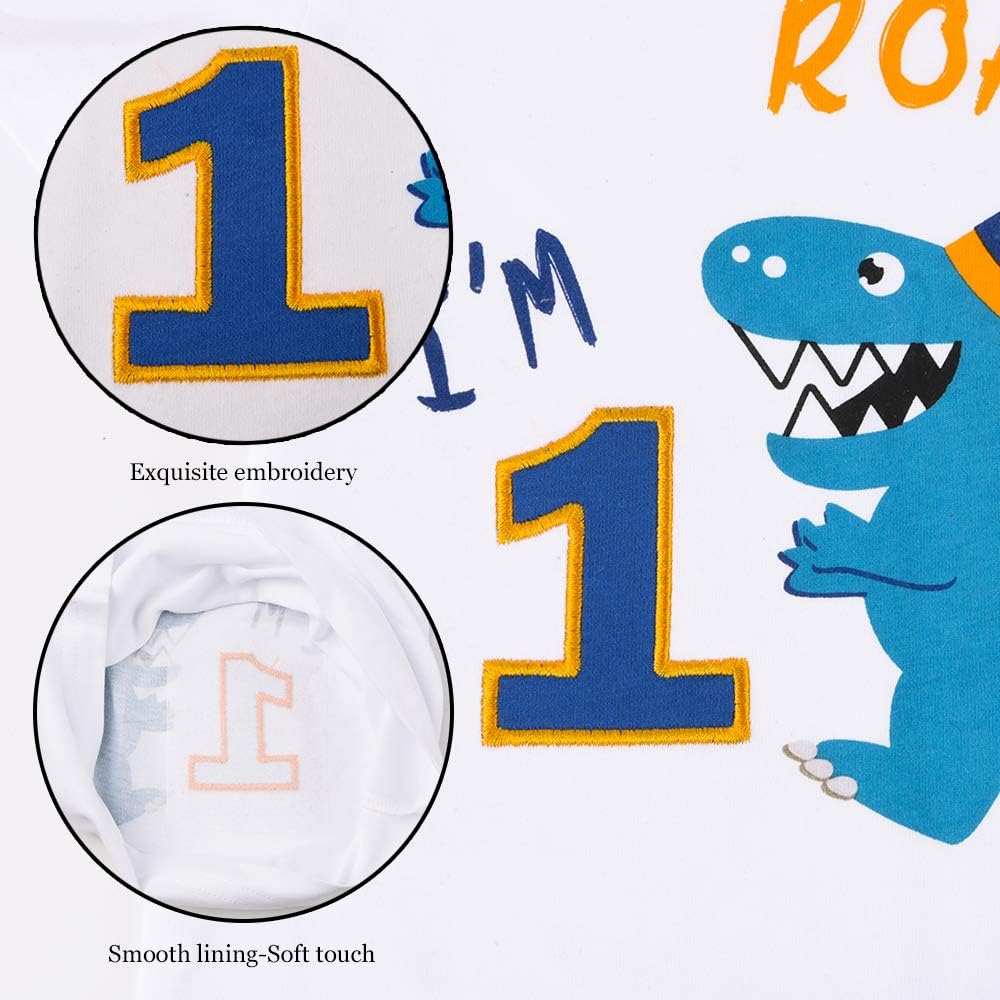 Thumbnail 5 de AMZTM Dinosaur Birthday T-Shirt for Baby Boys – Dino fan party outfit with embroidered “1” patch