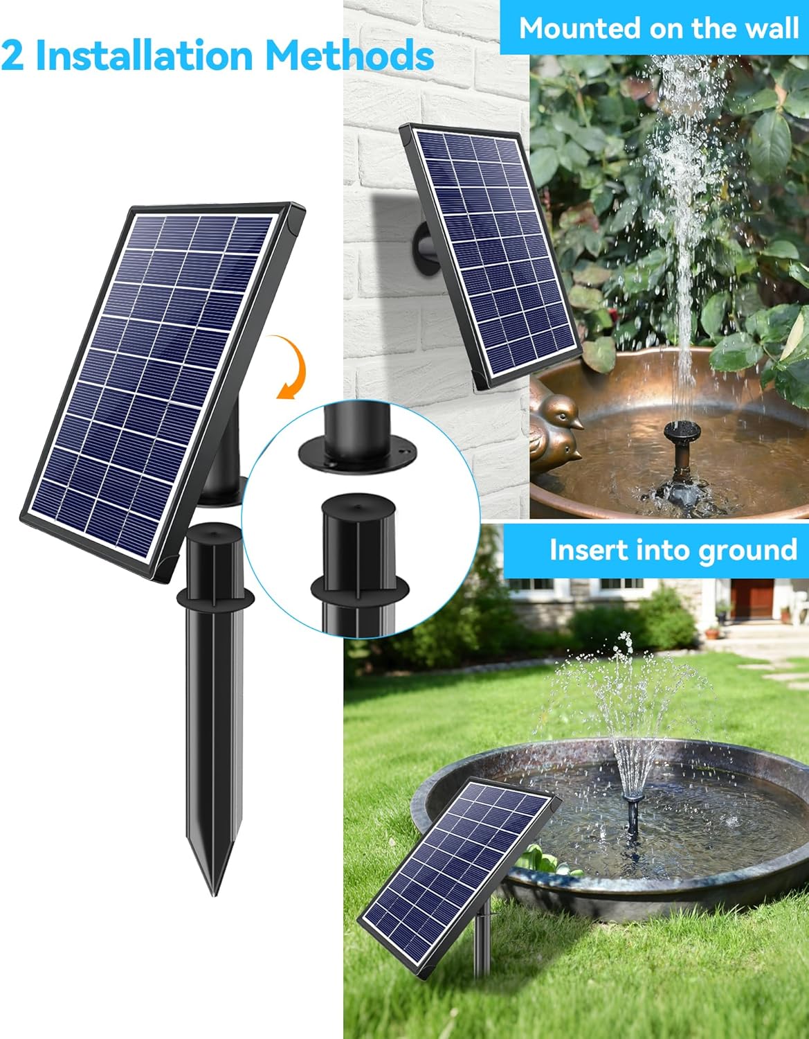 Thumbnail 4 de POPOSOAP Solar Water Fountain Outdoor — 6.5W, 250 L/h, Built-in 3000mAh Battery