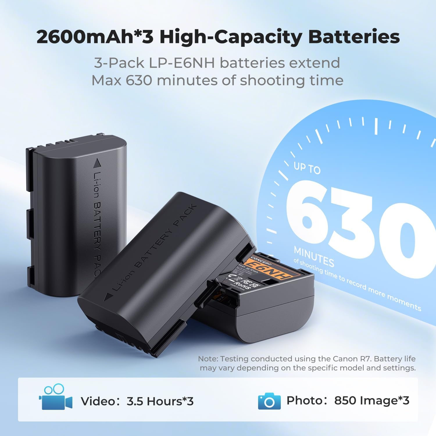 Thumbnail 2 de K&F CONCEPT 3-Pack LP-E6NH 2250mAh batteries