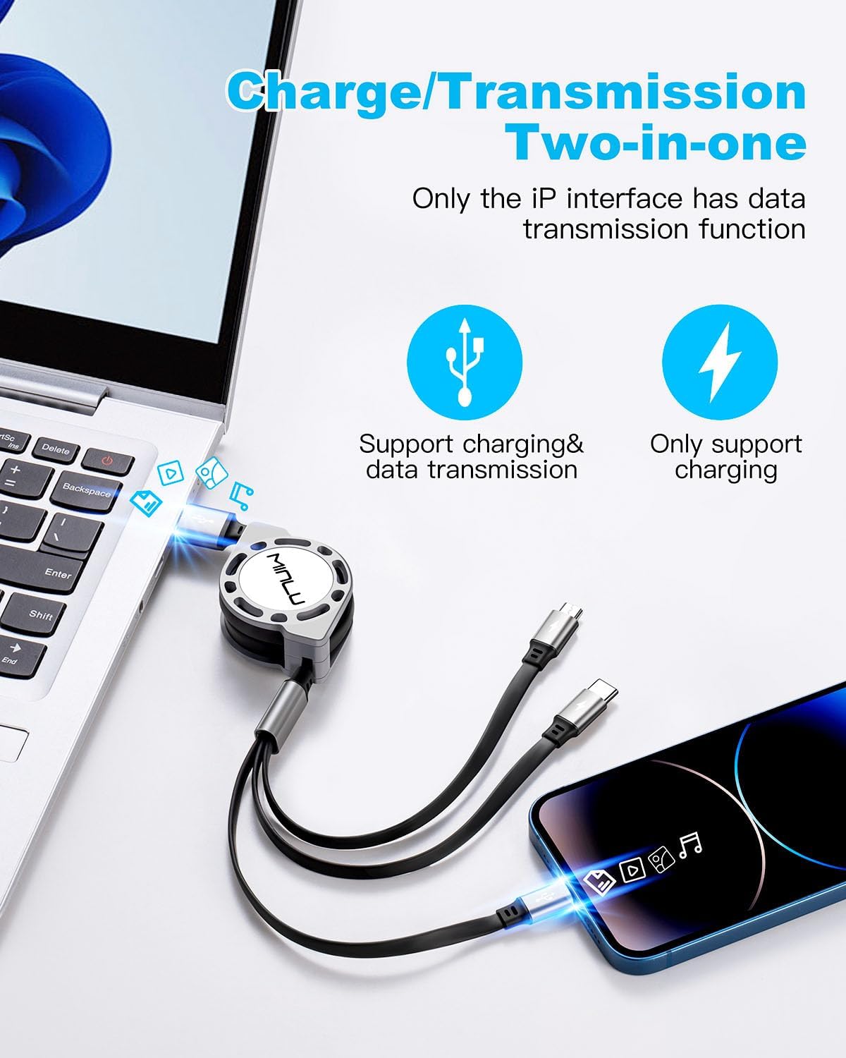Detalle de Minlu Einziehbares Multi USB Kabel 1,2M