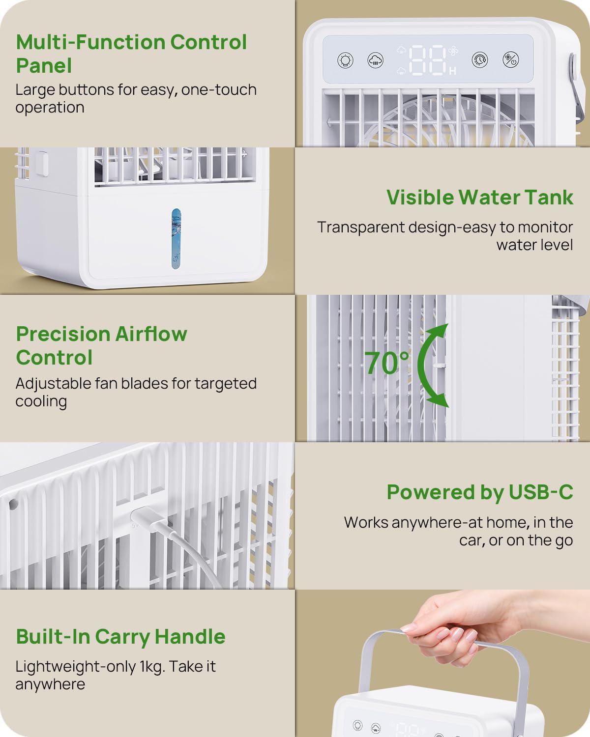 Detalle de Portable Air Conditioner with Remote 1500ML – 4-in-1 Portable Cooler, Humidifier, Light and Fan