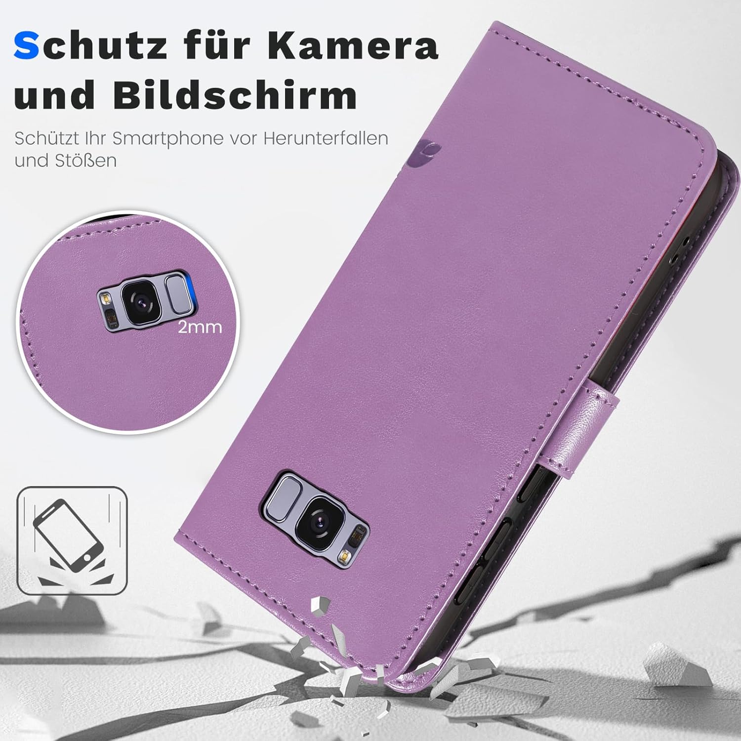 Thumbnail 5 de Vanki Lederhülle Flip Wallet für Samsung Galaxy S8 (Lila) – PU-Leder, Ständer, 3 Kartenfächer