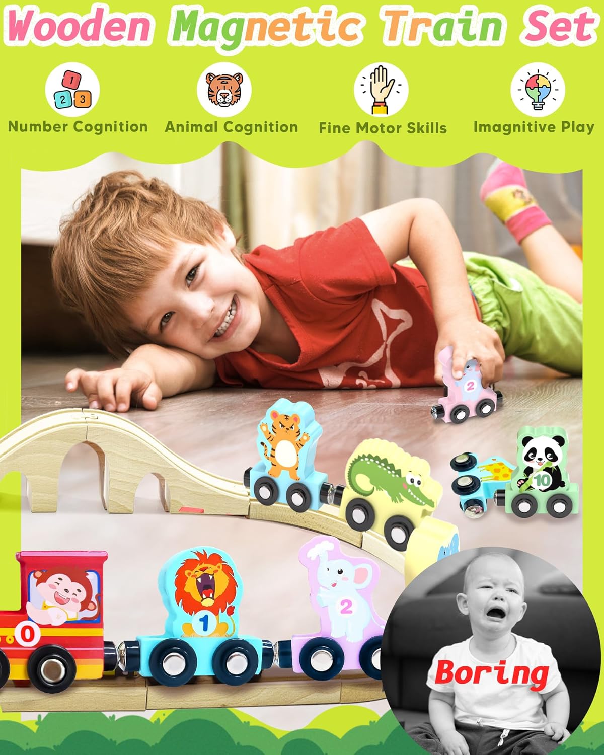 Detalle 2 de 11-Pc Magnetic Train Set Montessori