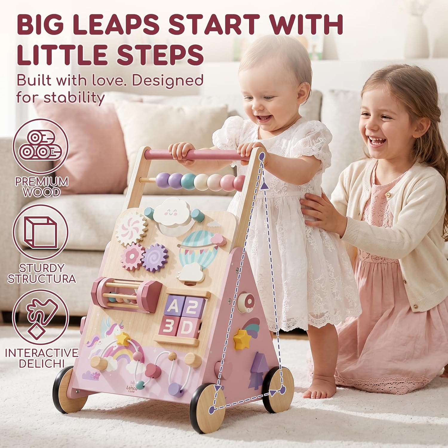 Detalle 2 de Lehoo Castle BW-002 Unicorn Wooden Baby Walker with Adjustable Speed and Activity Center