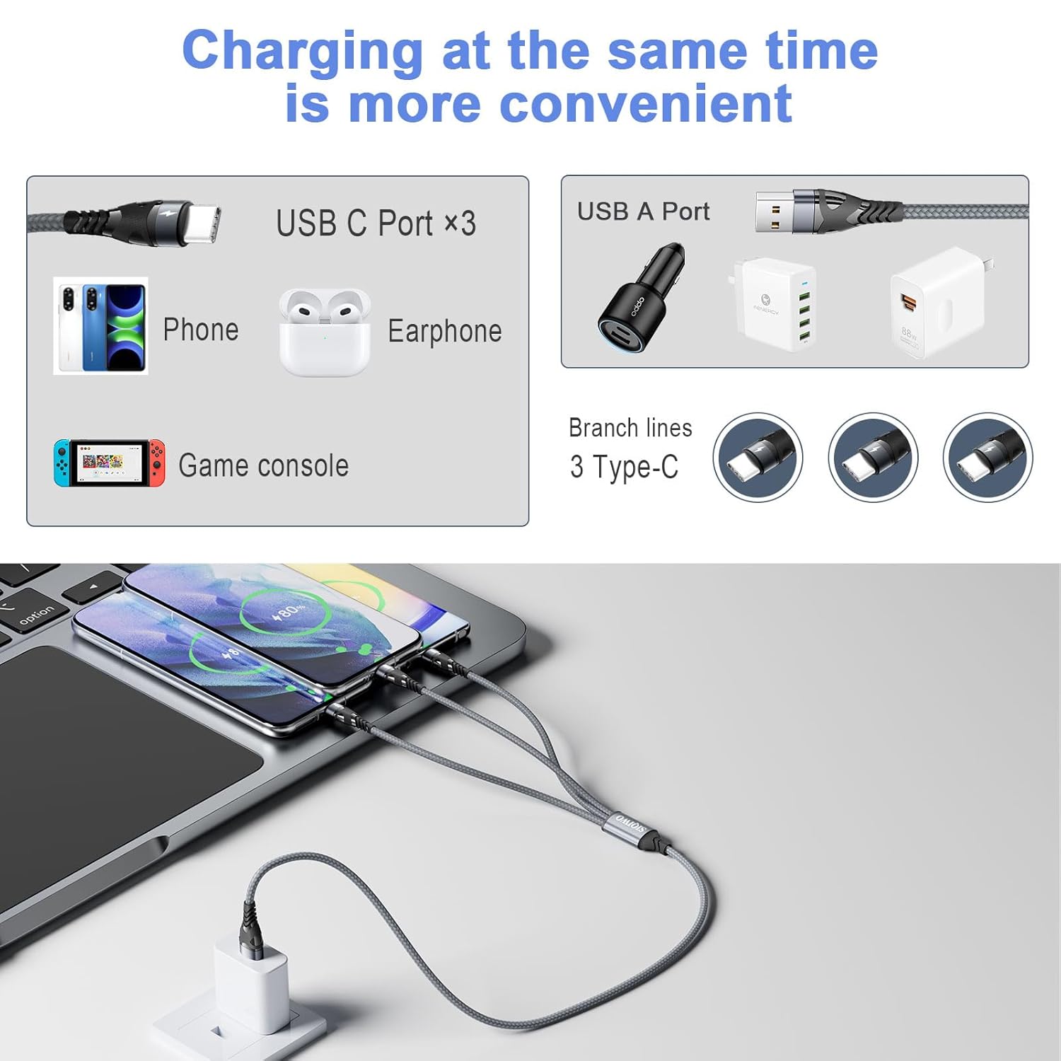 Thumbnail 6 de SIQIWO USB A auf USB C Kabel 1,2 m 3,1 A