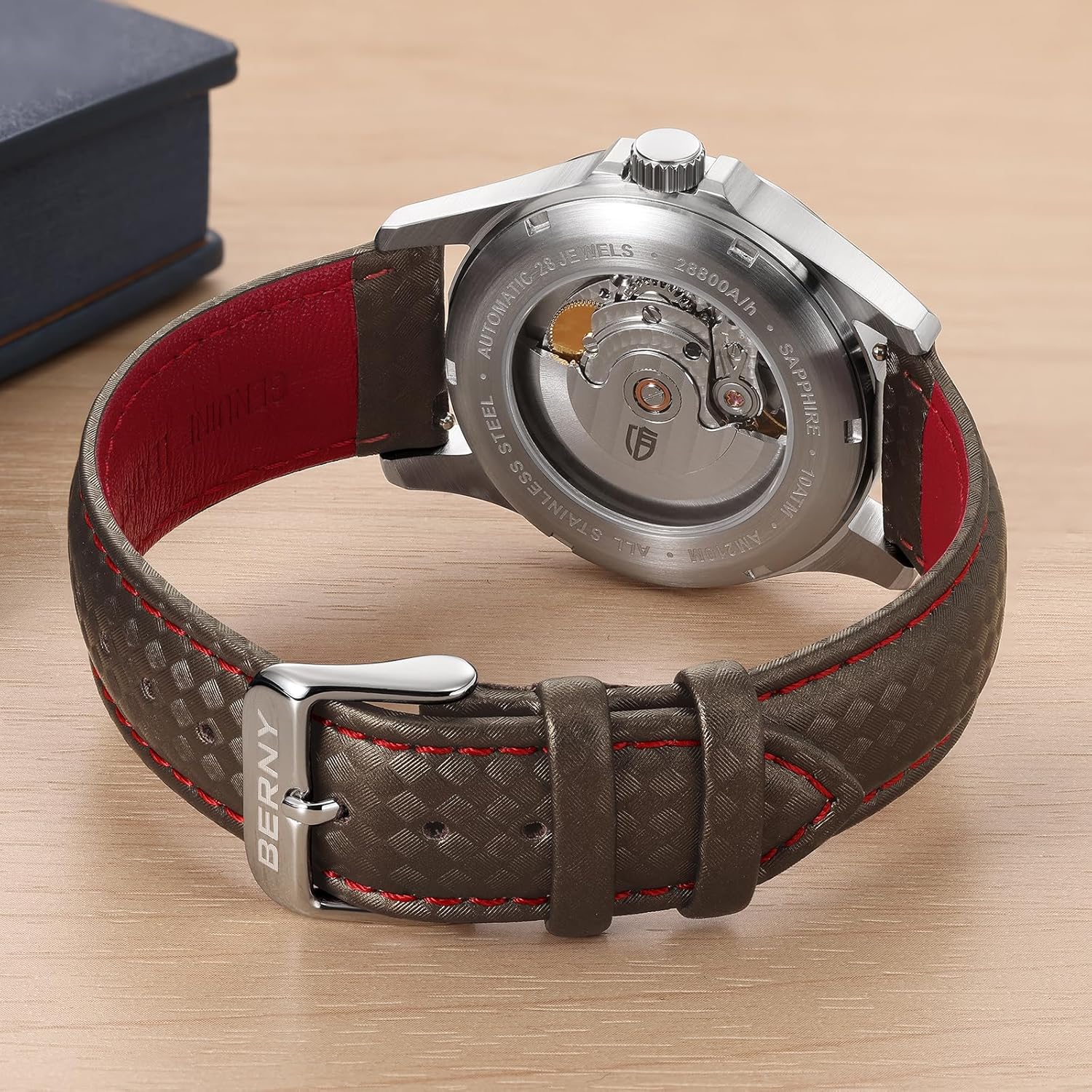Thumbnail 5 de BERNY Quick Release Echtleder Uhrenarmband mit Rastermuster – Schnellwechsel, 20 mm & 22 mm
