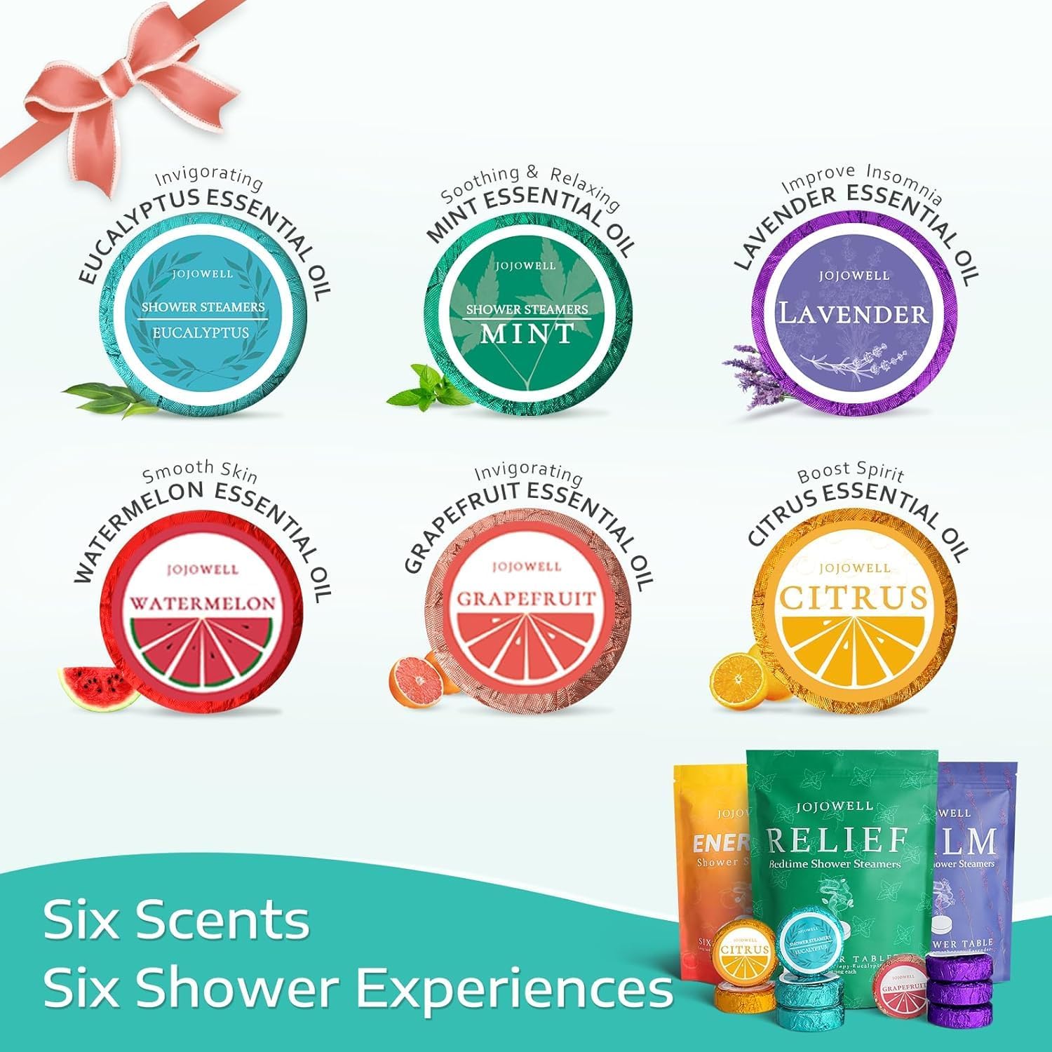 Detalle de JoJowell 18-Pack Shower Steamers, Aromatherapy Tablets in Six Scents