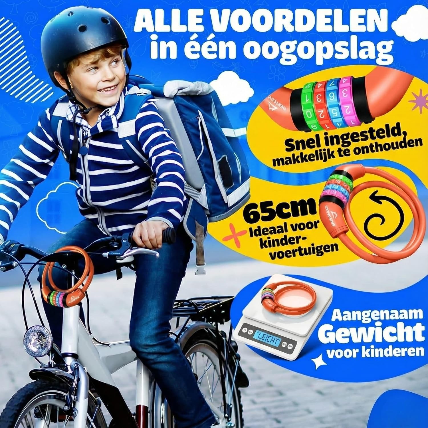 Detalle 2 de NEXTCOVER fietsslot voor kinderen met 4-cijferige code en 10 mm staalkabel