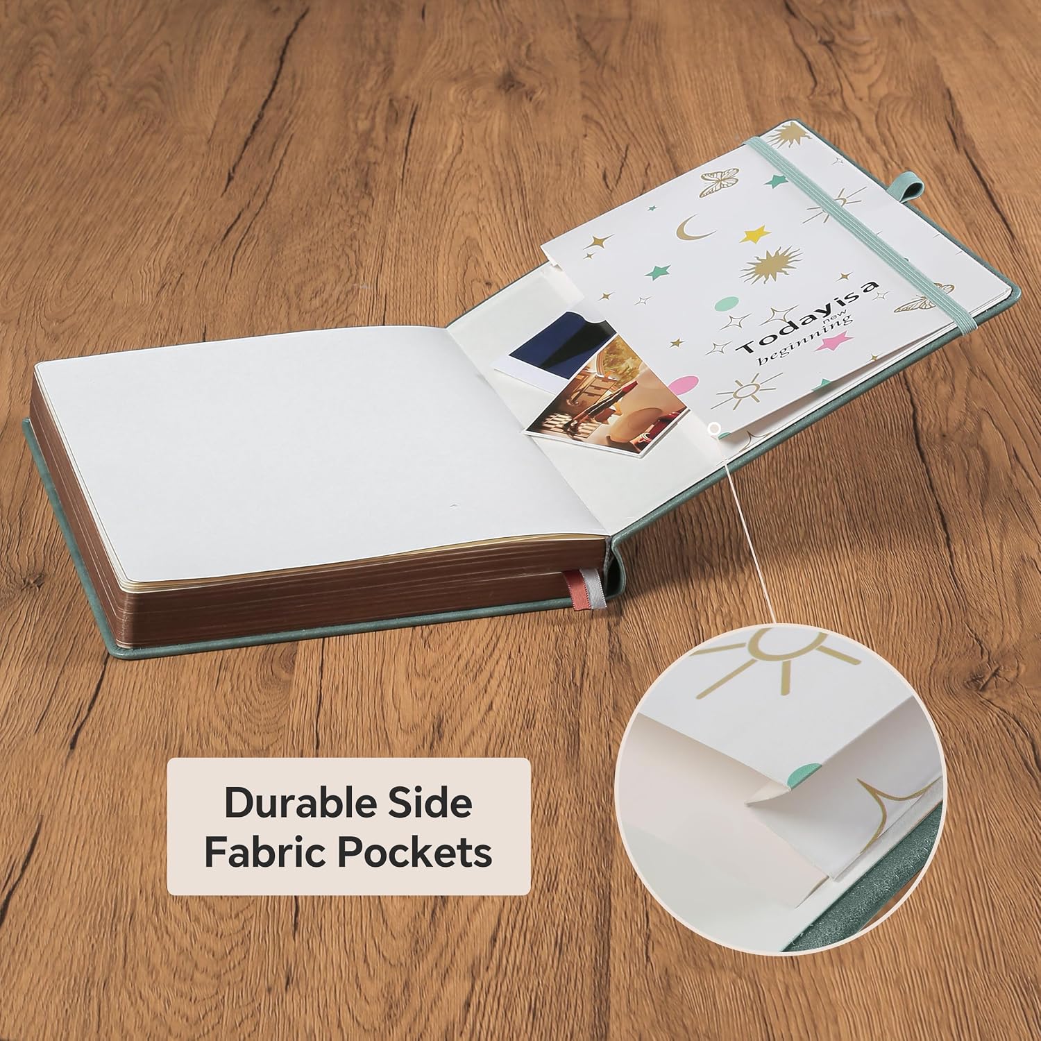 Detalle de HwxBen B5 hardcover journal with pen & vintage sun & moon design (360 pages)