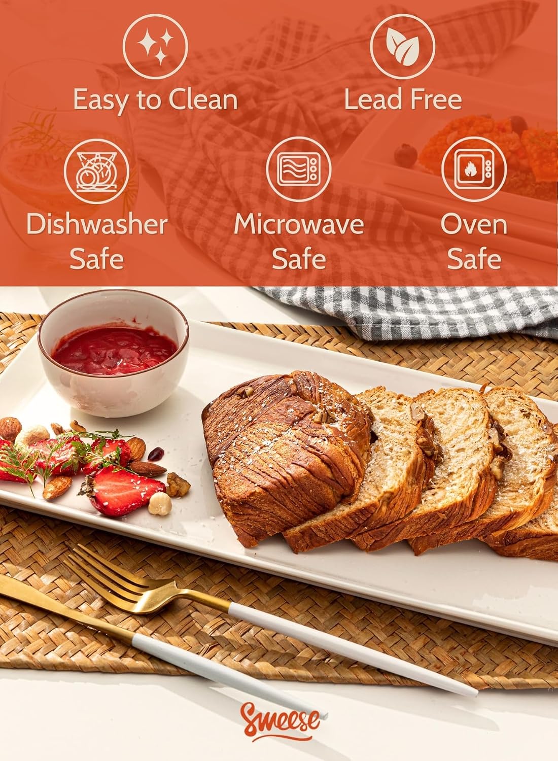 Thumbnail 2 de Sweese White Serving Platters: 15.5 Inch Porcelain Rectangular Trays (Set of 4)