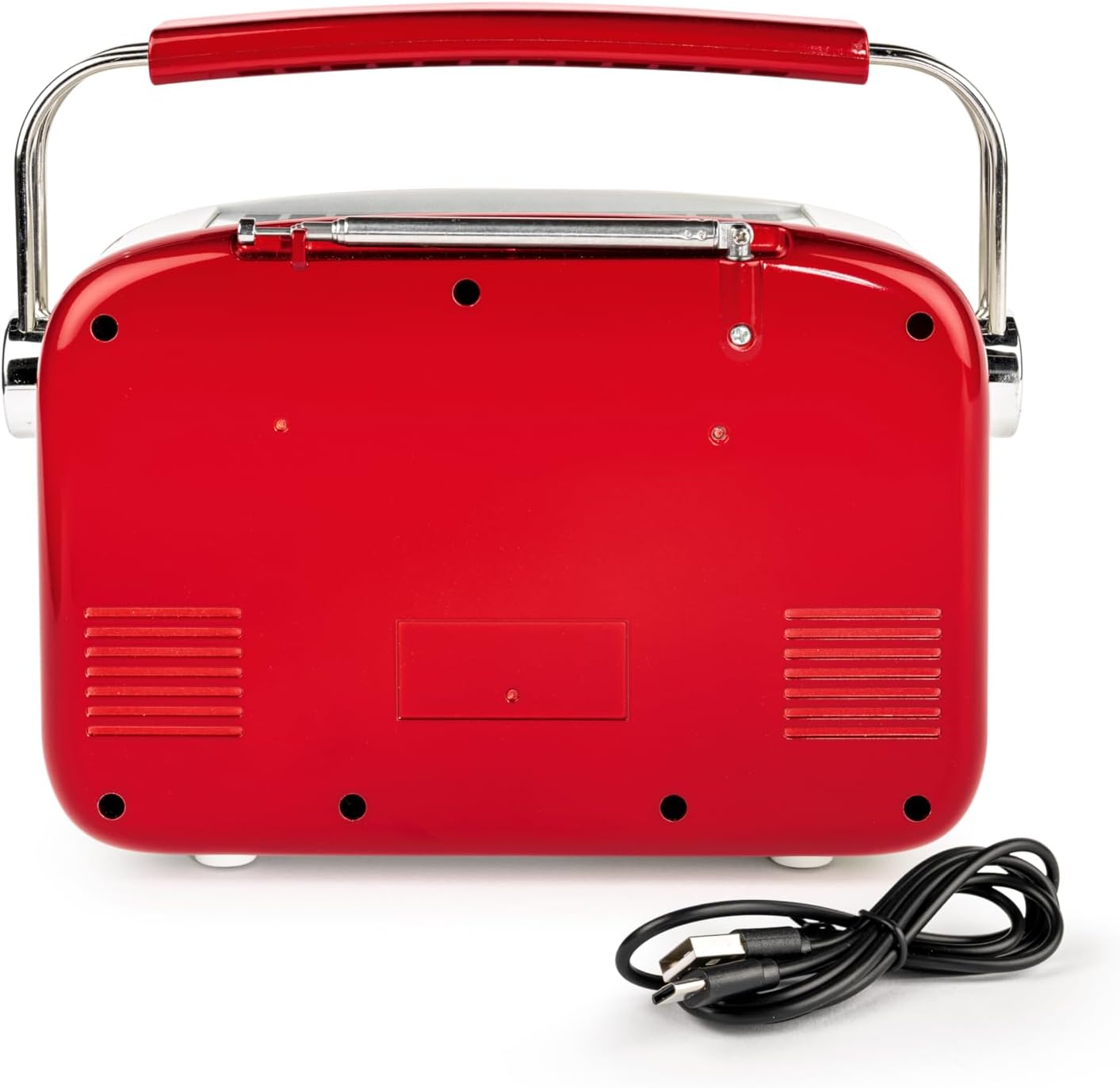 Detalle de Radio FM Thomson rechargeable Bluetooth 5.4 avec antenne rétractable et entrée auxiliaire 3,5 mm (rouge)