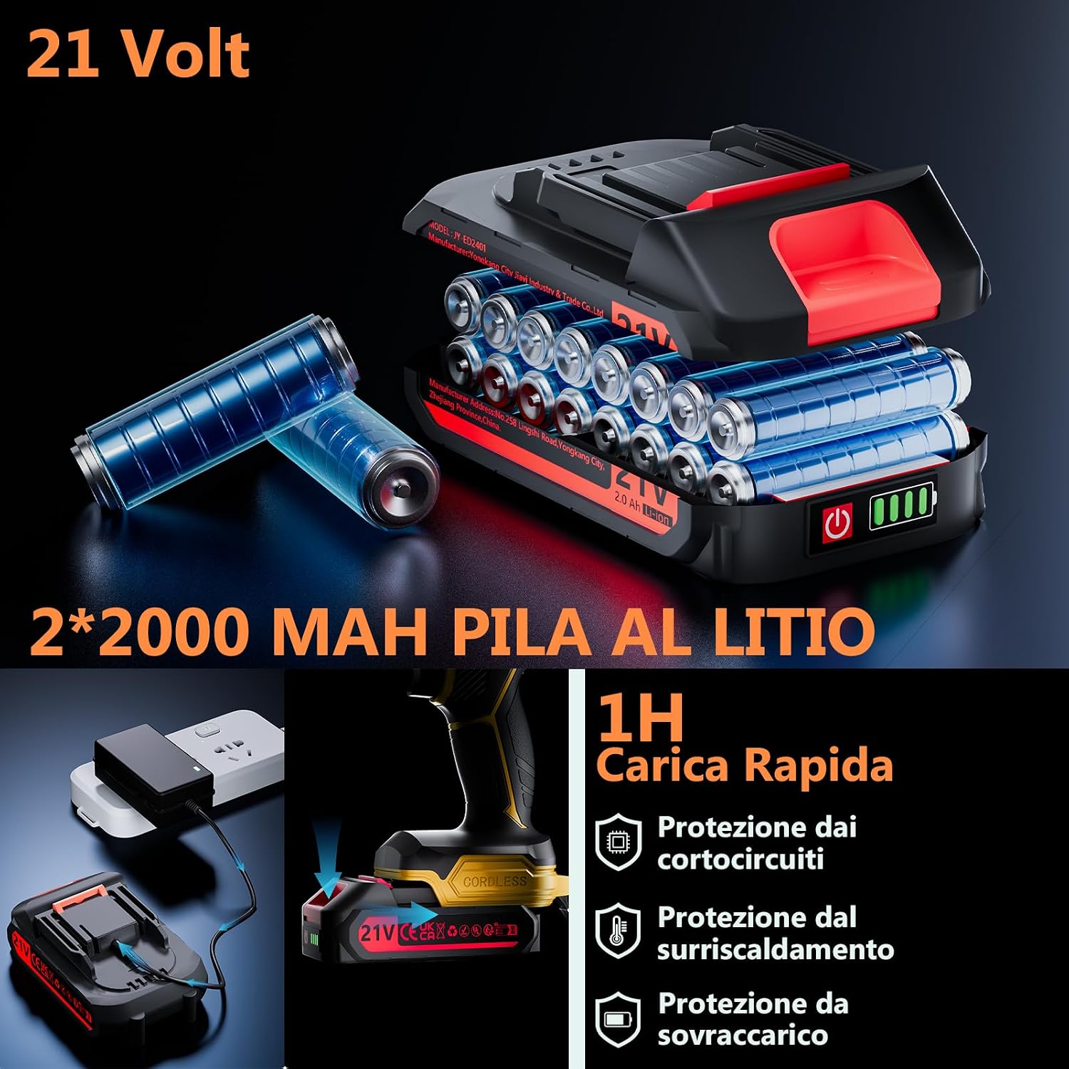 Thumbnail 3 de Olubfdh Trapano Avvitatore a batteria 21V con 2x2000mAh: potenza e versatilità per casa e giardino