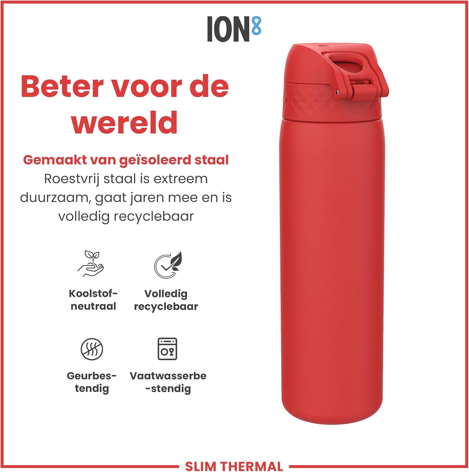 Detalle de ION8 Vakuumisolierte Edelstahl-Trinkflasche 500 ml – Auslaufsicher, Einhandöffnung, Spülmaschinenfest