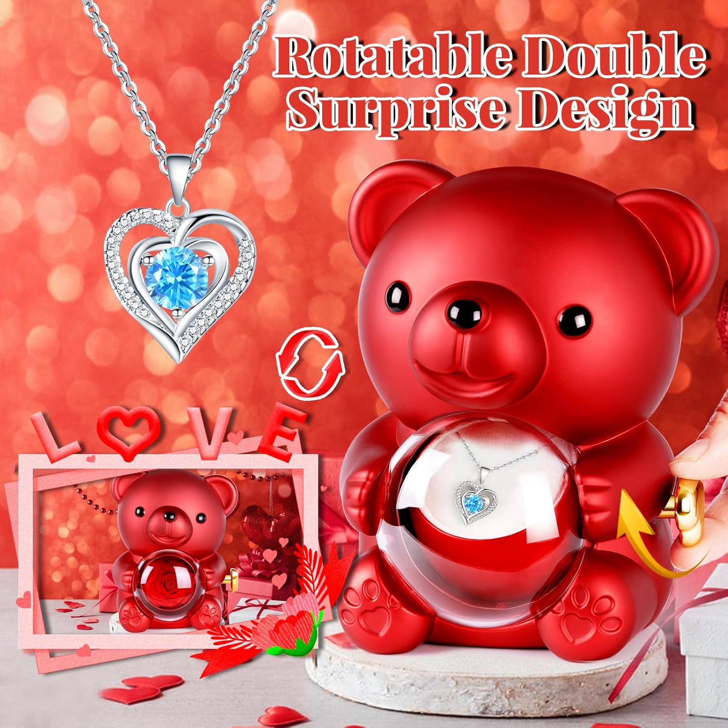 Thumbnail 1 de Aloskart Ours Rose Eternelle cadeau romantique 🎁