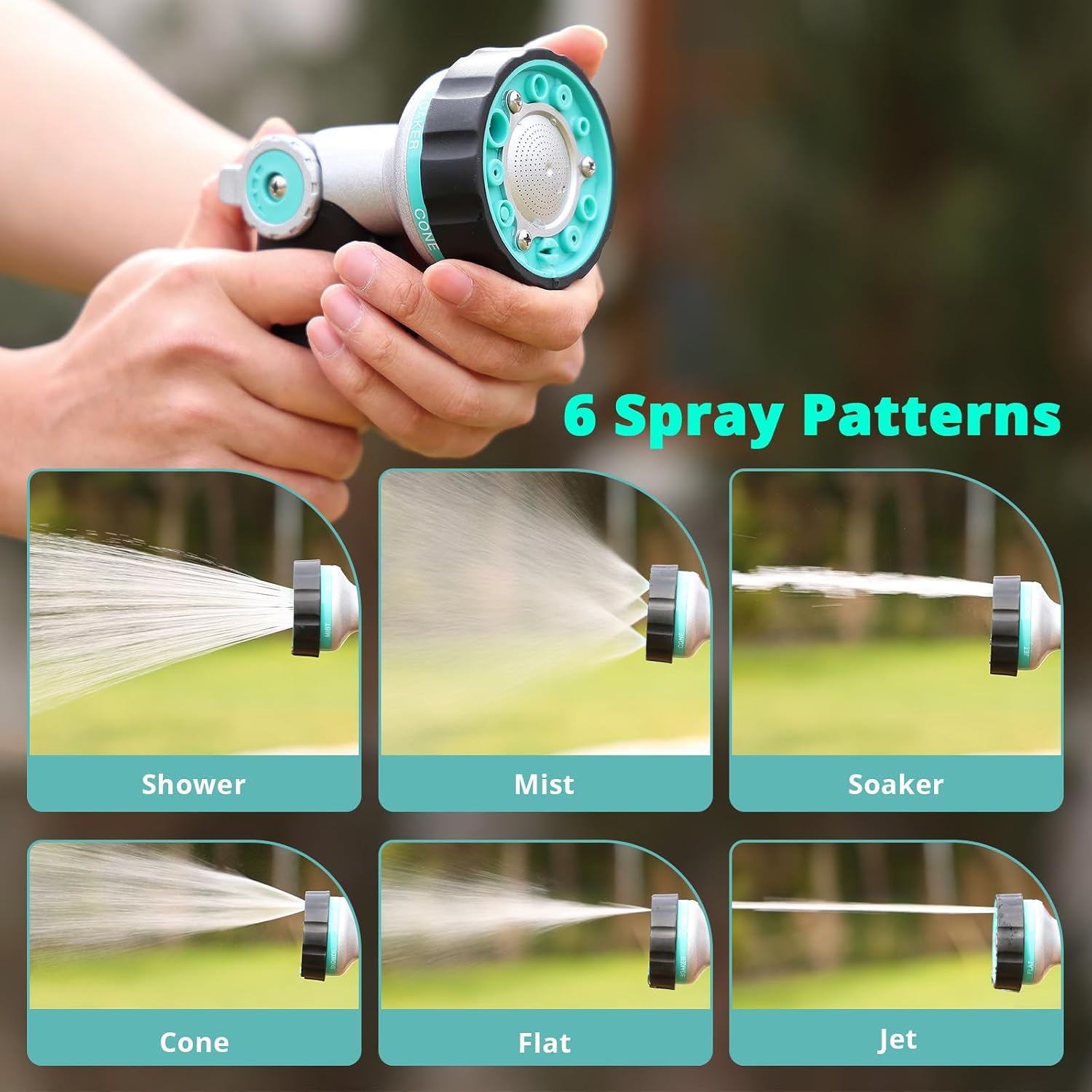 Detalle 2 de QUOBAS HN11 Garden Hose Nozzle, 6 Spray Patterns, Thumb Control