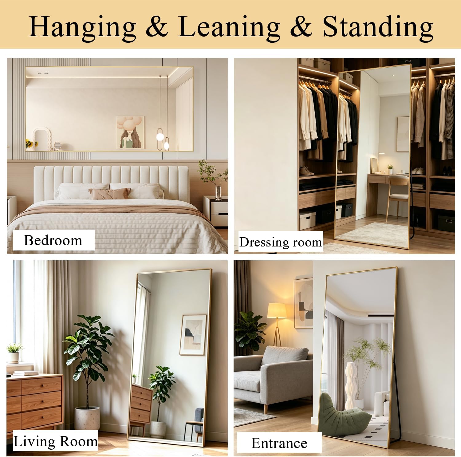 Thumbnail 6 de NEUWEABY vloerspiegel 180 x 80 cm met goudkleurig aluminium frame